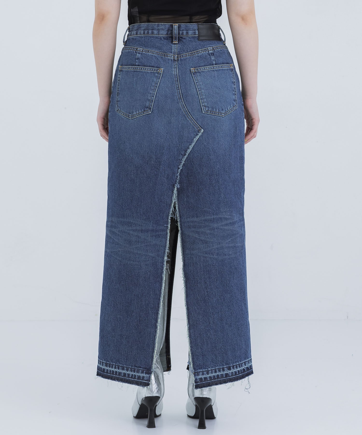 WASHED DENIM RIPPED LONG SKIRT JOHN LAWRENCE SULLIVAN