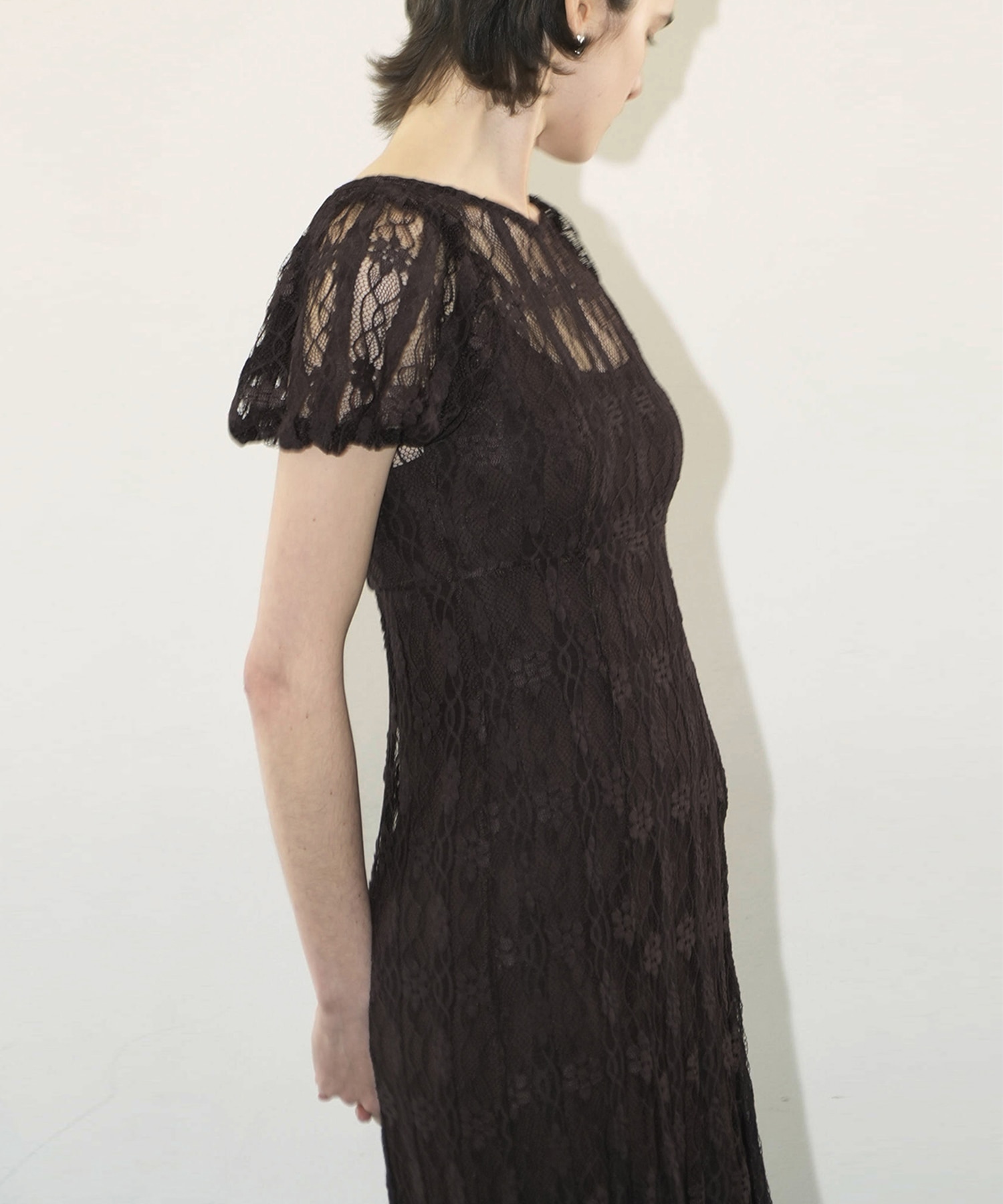LACE MINI PUFF SLEEVE ONEPIECE CLANE