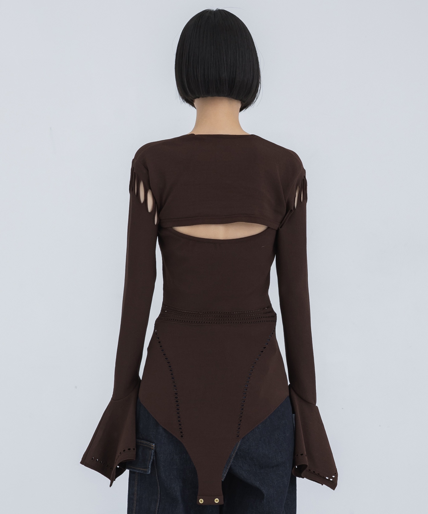 MESH KNIT SHAPED-NECK BODYSUIT FETICO