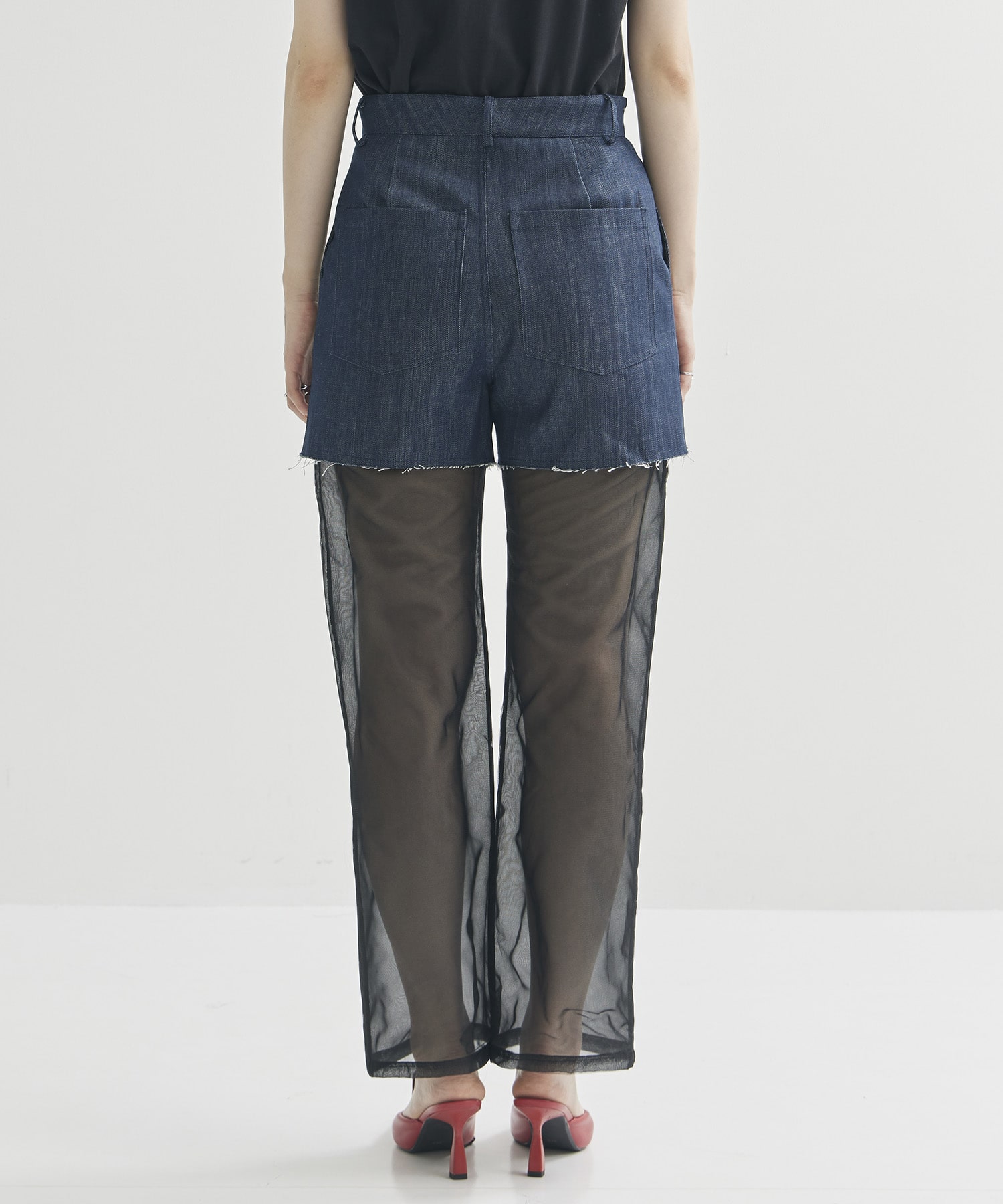 別注Panel Tulle Denim Pants VIVIANO