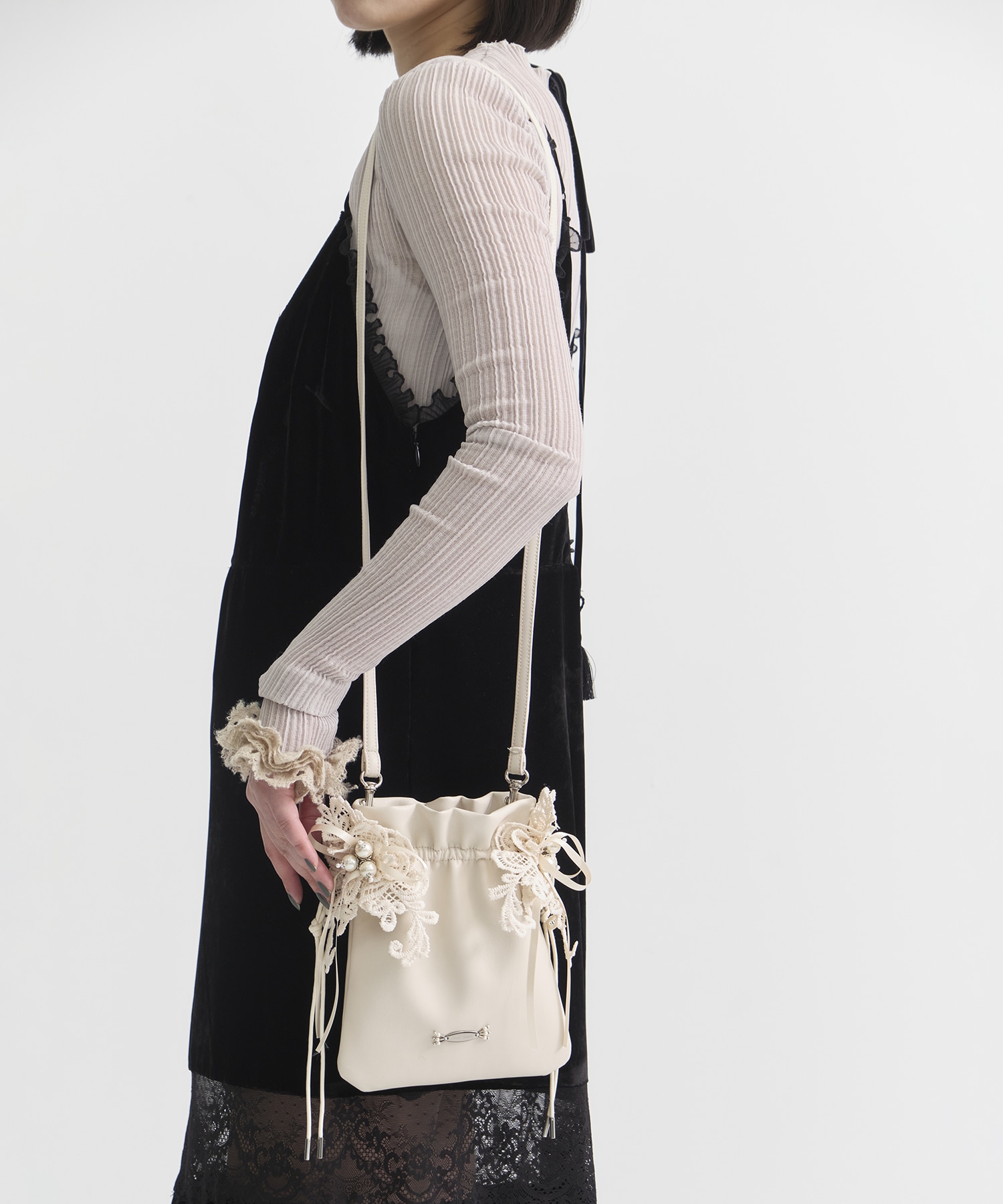 別注lace flower drawstring sacoche tanakadaisuke