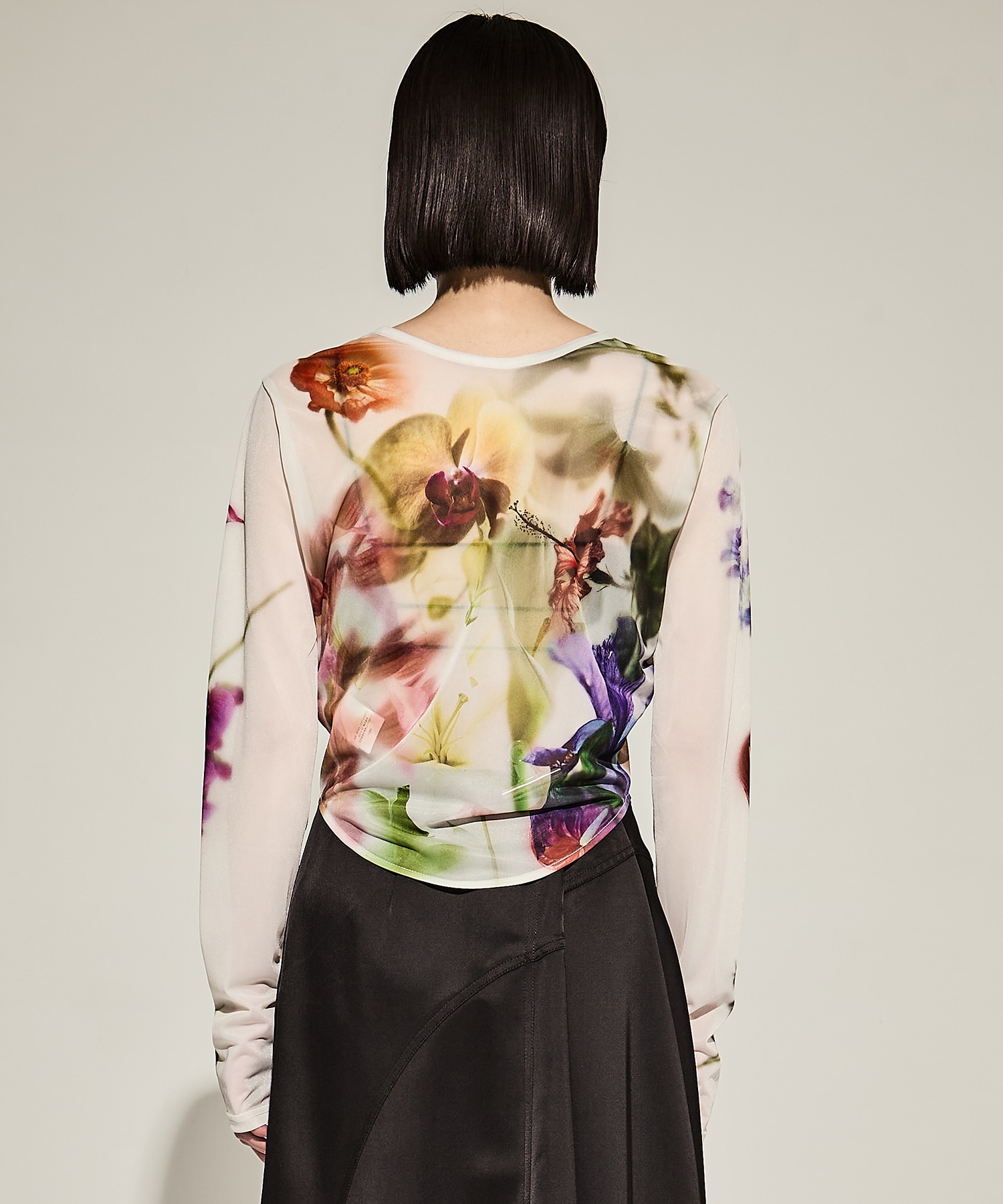 2WAY SMOKE FLOWER SHEER TOP AMERI