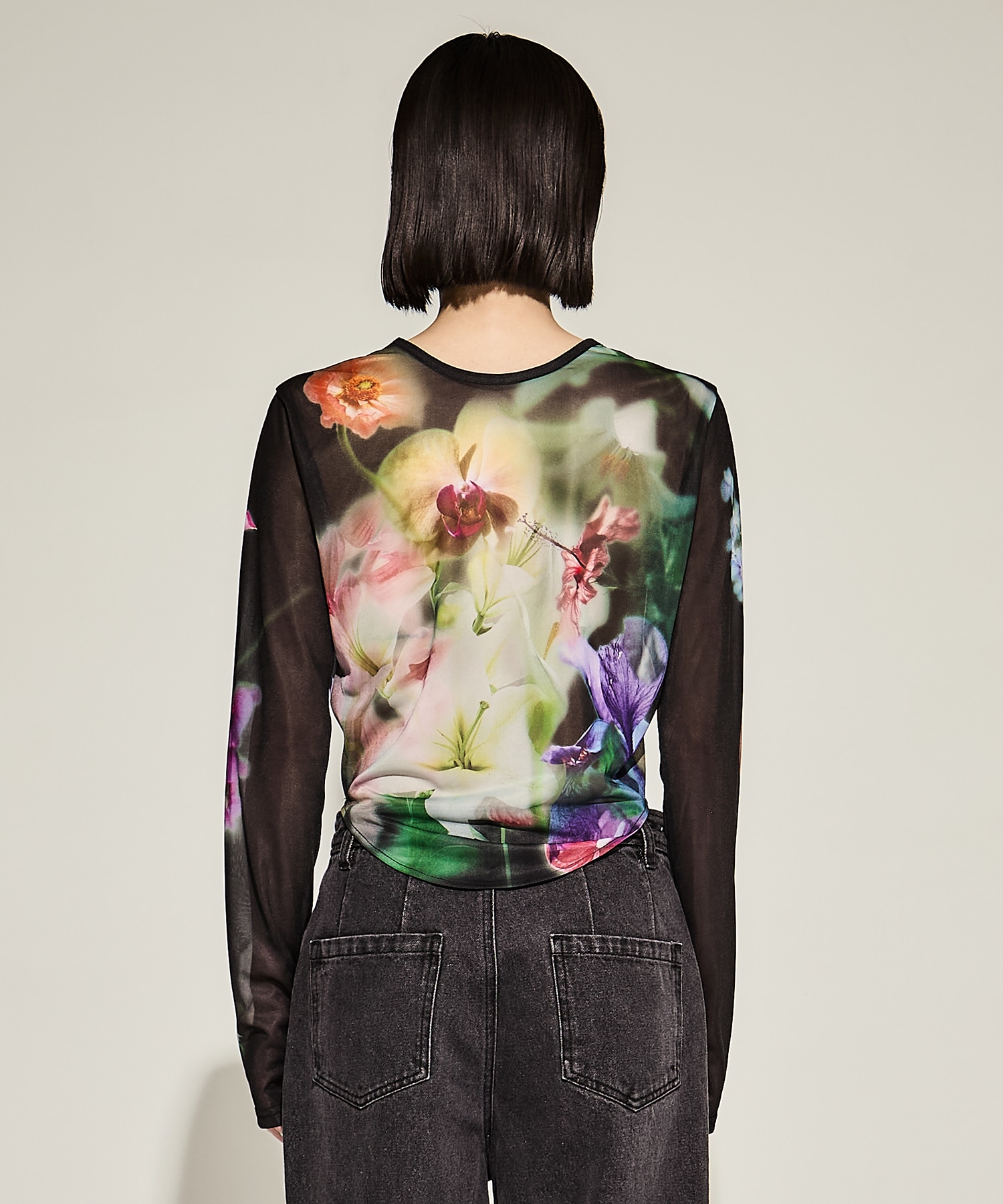 2WAY SMOKE FLOWER SHEER TOP AMERI