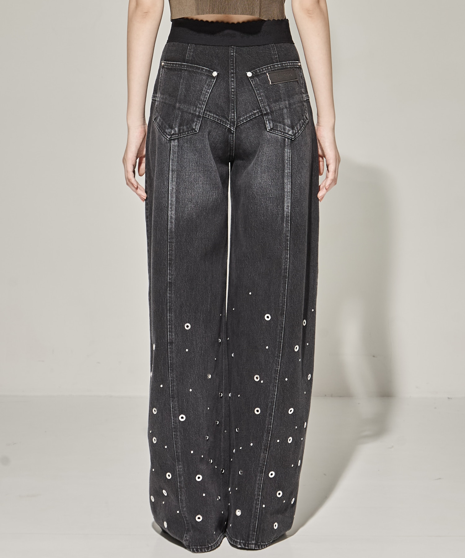 ORGANIC COTTON DENIM WIDE-LEG JEANS WITH STUDS FETICO
