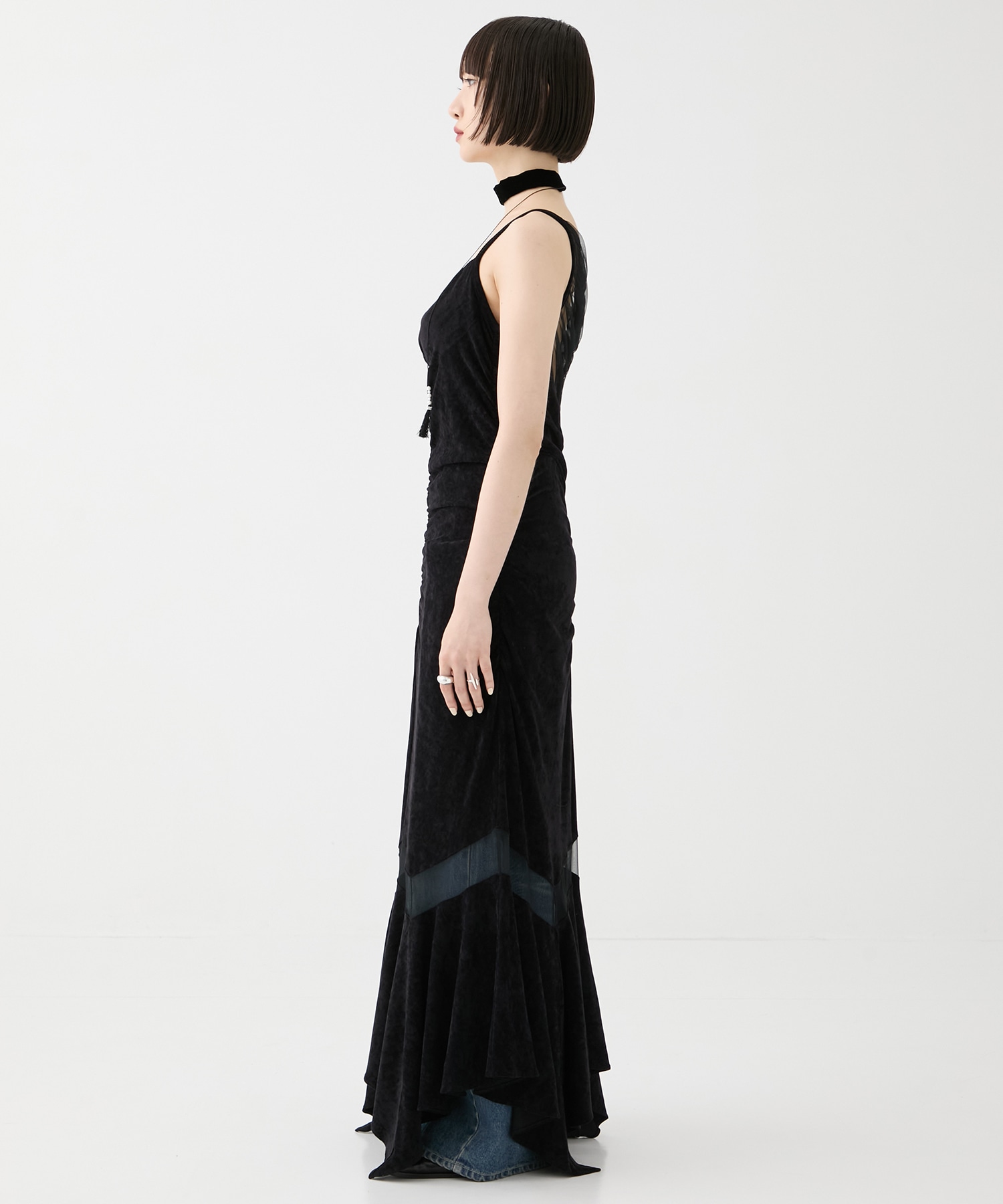 別注VELOUR SHEER CUT HEM DRESS FETICO