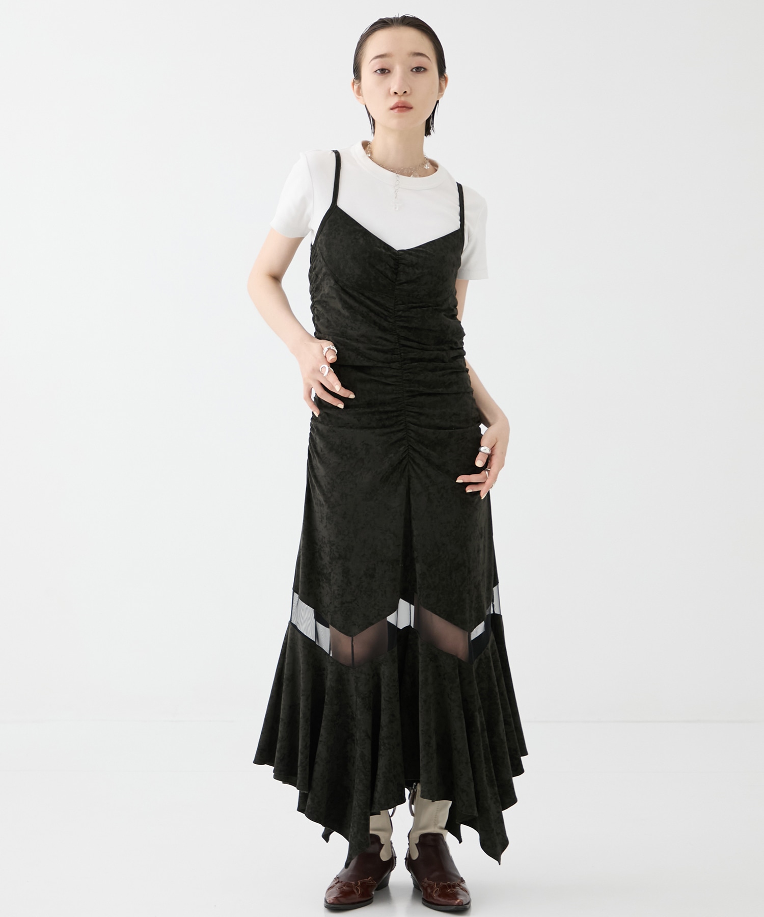 別注VELOUR SHEER CUT HEM DRESS FETICO