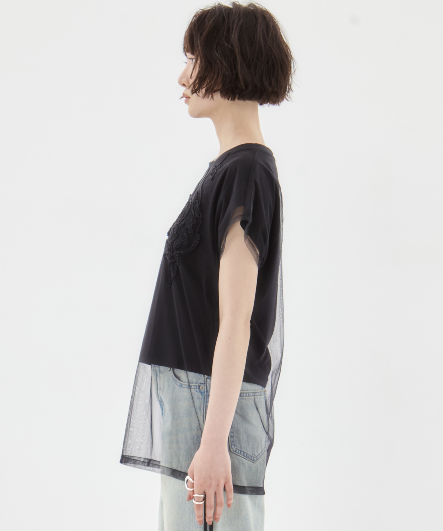 別注embroidered tulle layered tops MURRAL