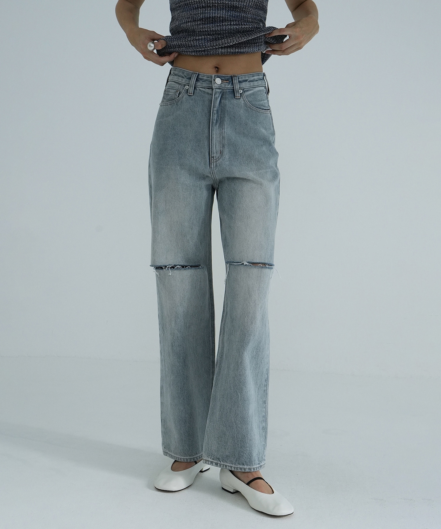 SLASH CUT DENIM PANTS CLANE