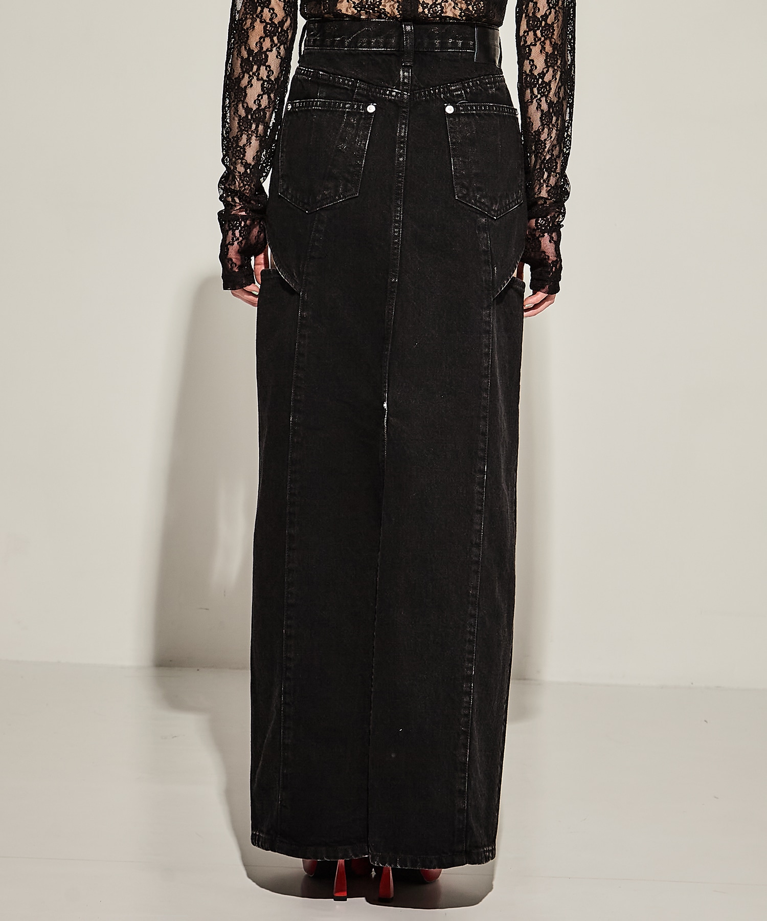 WASHED DENIM HOLLOWED OUT SKIRT JOHN LAWRENCE SULLIVAN