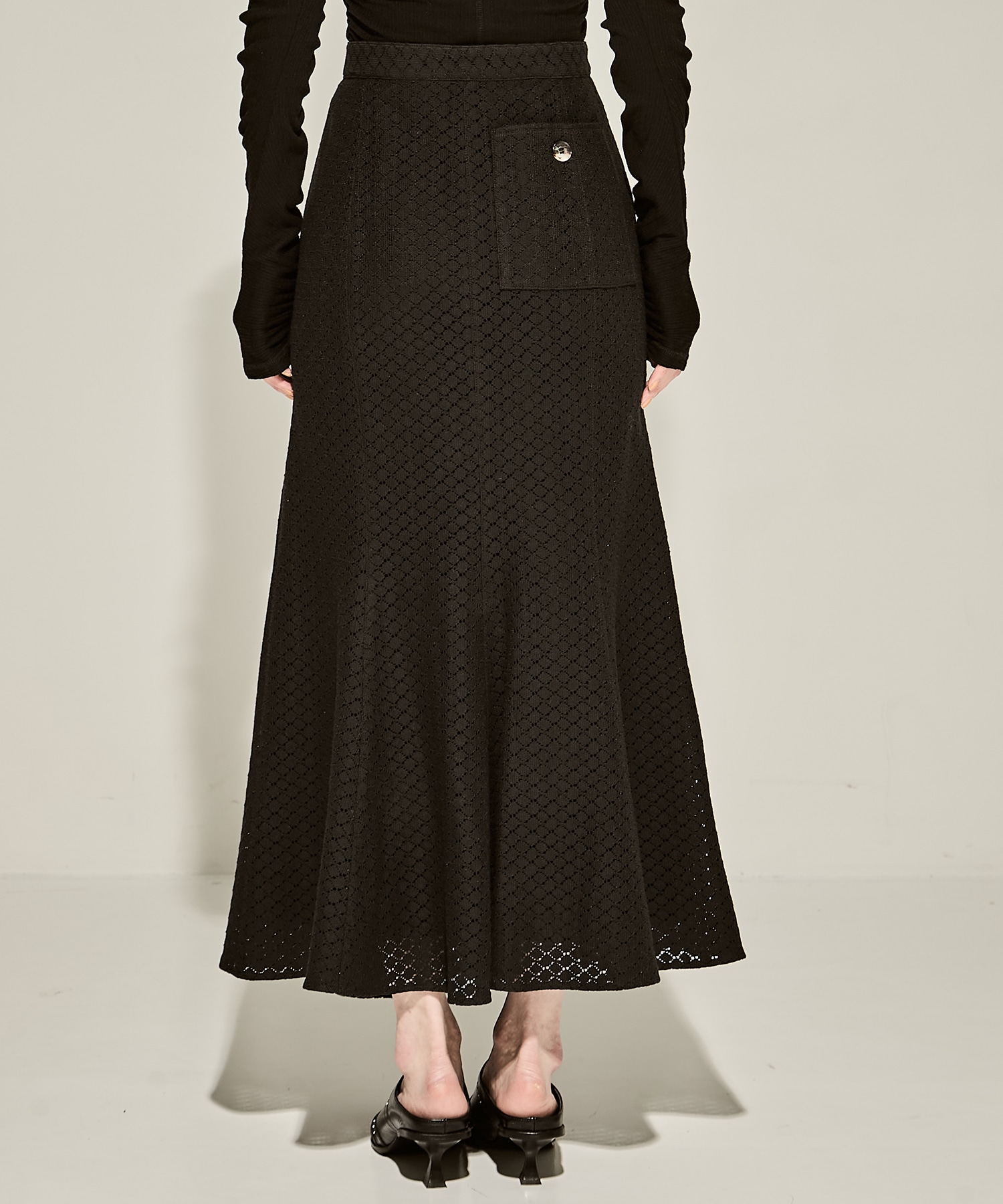 Sylvie front drape lace skirt BK AKIRANAKA