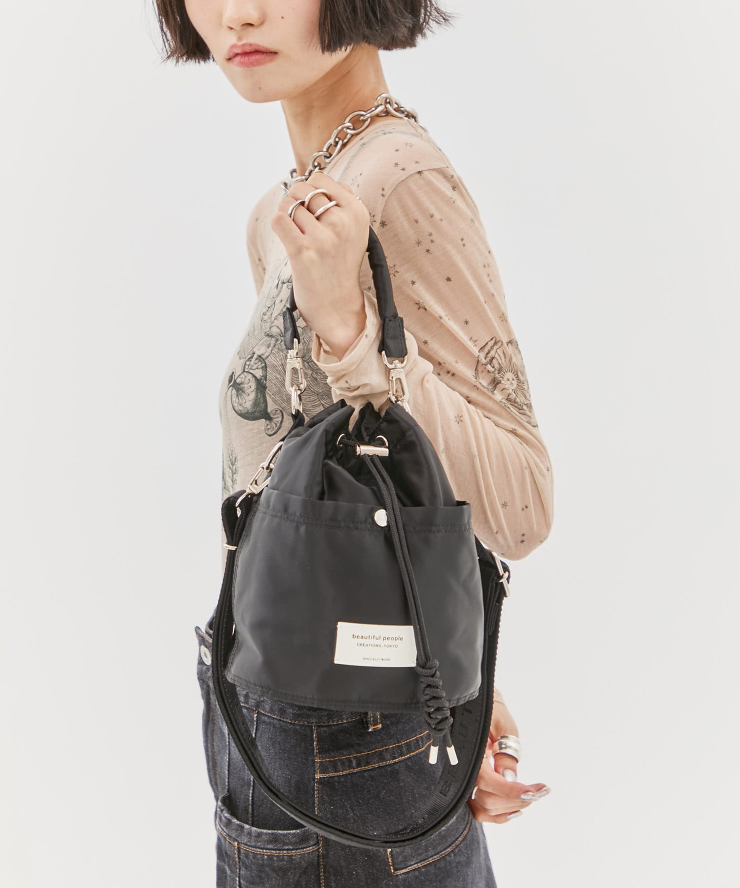 別注nylon drawstring mini bag beautiful people