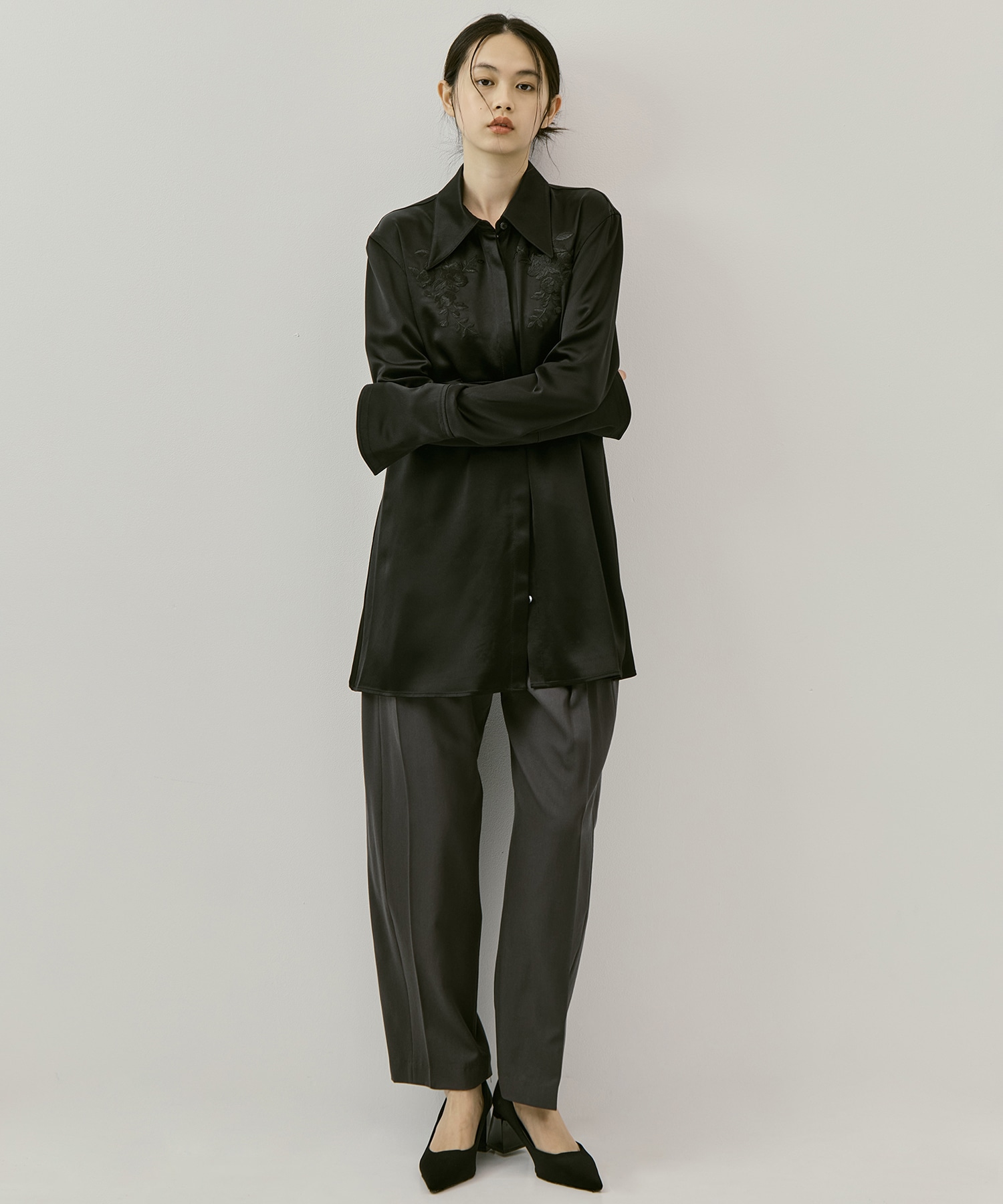 別注 EMBROIDERY SATIN SHIRT FETICO