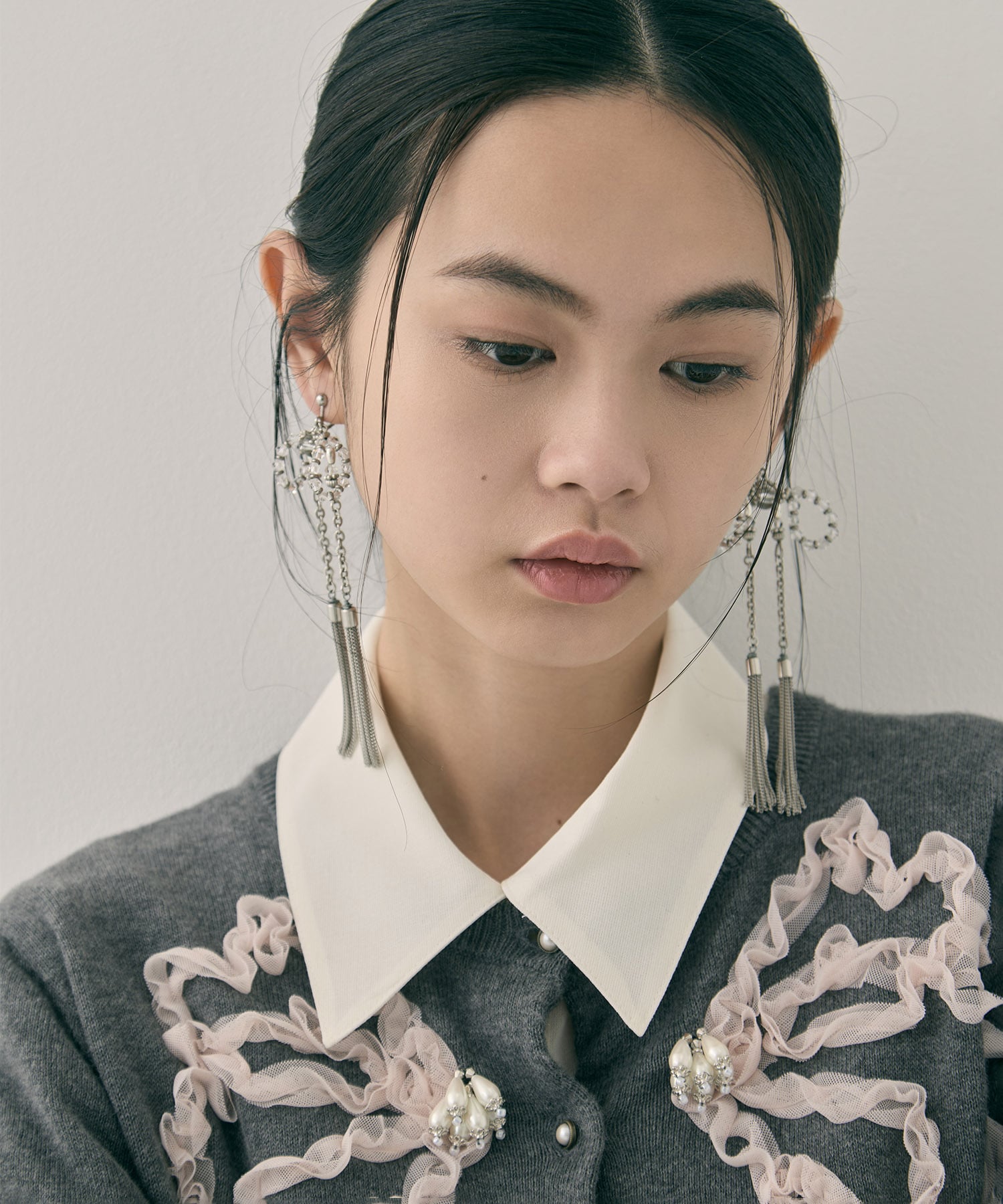 crystal ribbon chain earings tanakadaisuke