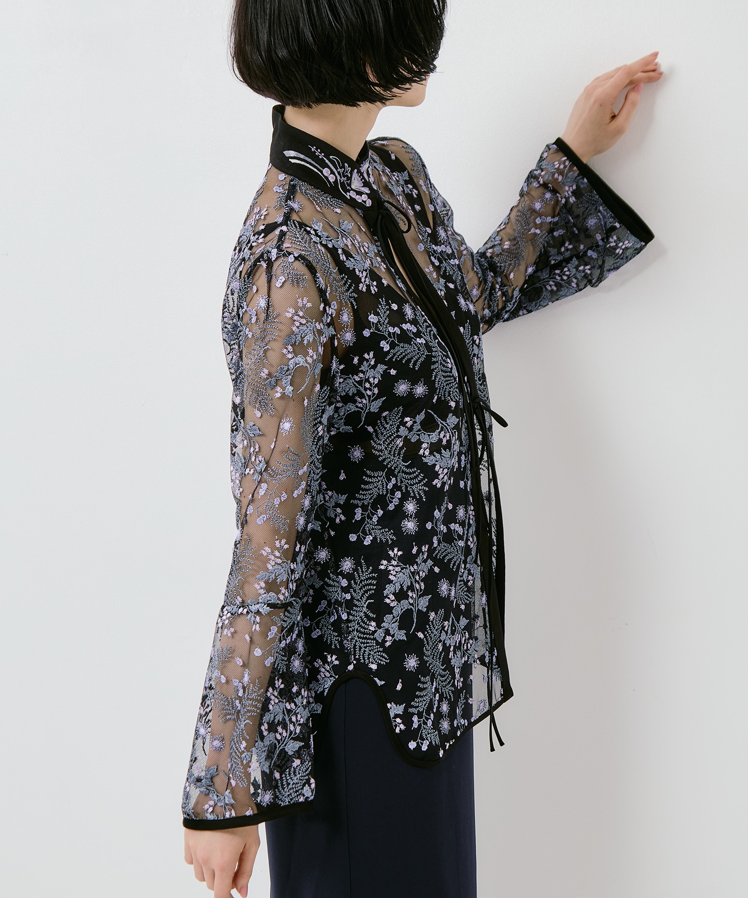 Tulle Lace Stand Collar Shirt Mame Kurogouchi