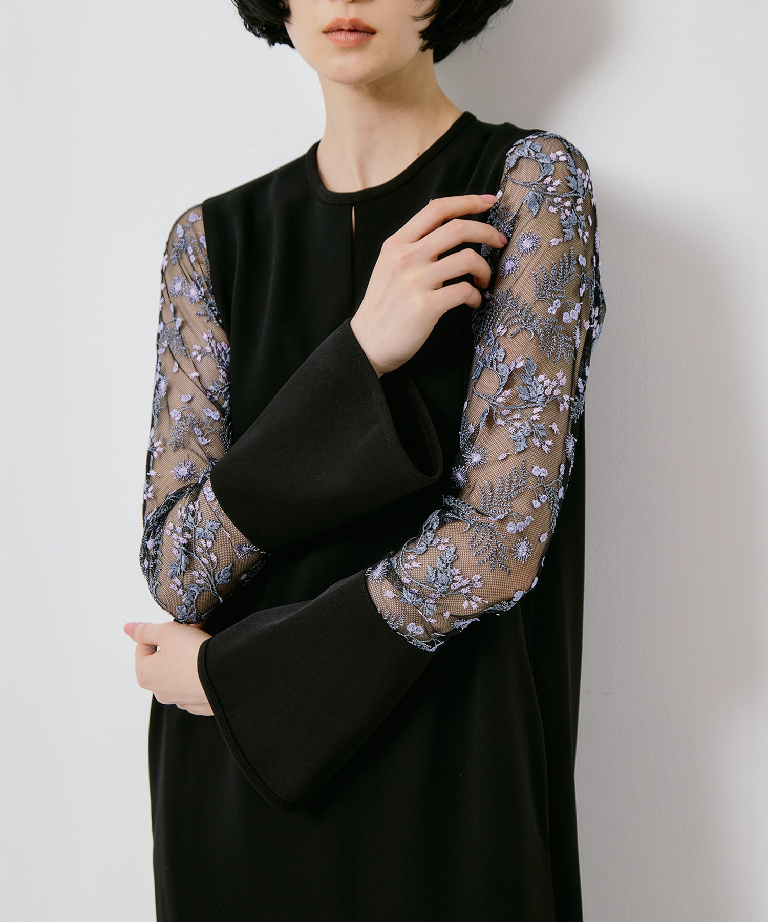 Tulle Lace Sleeve Classic Dress Mame Kurogouchi