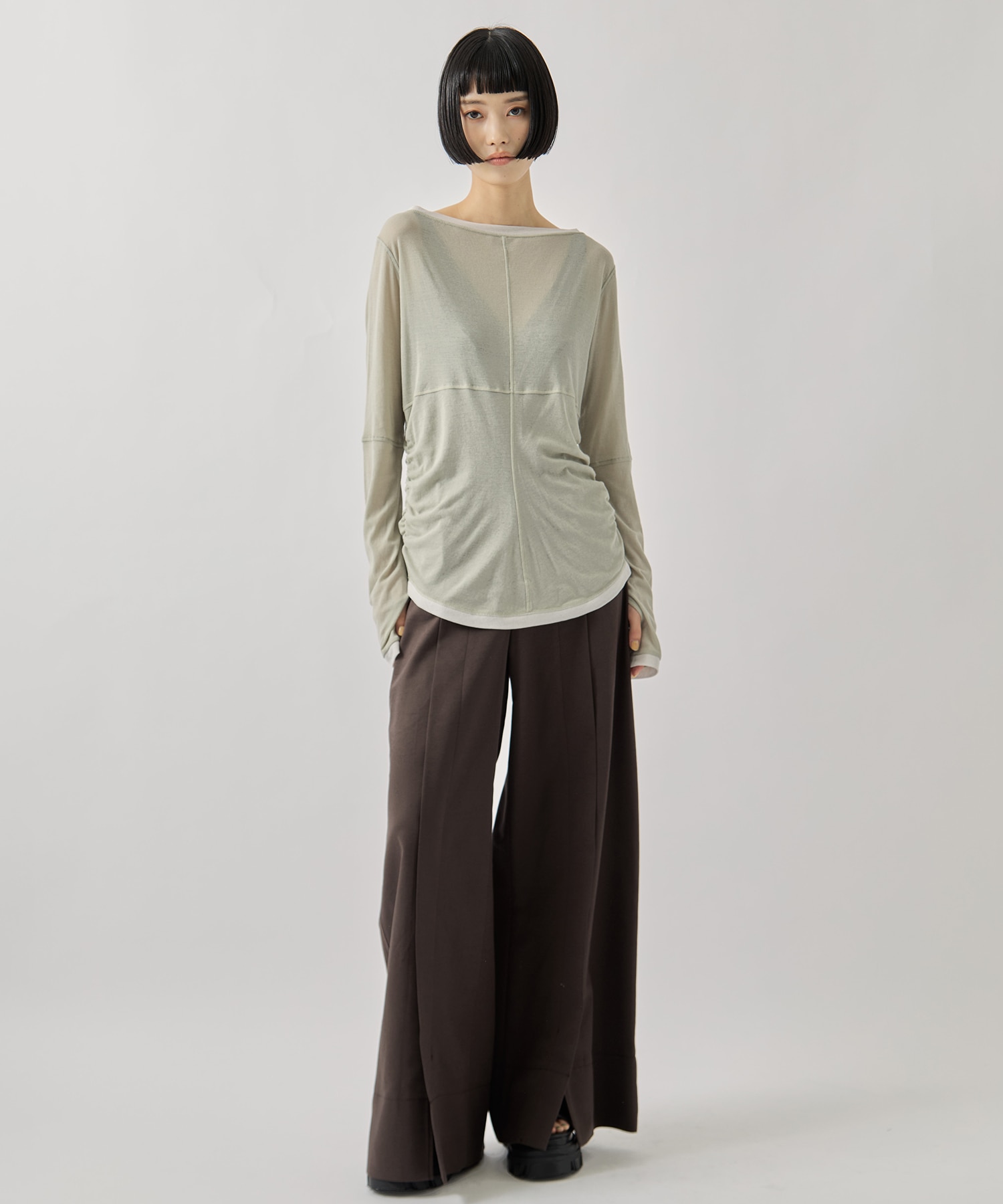 2way Sheer Cotton Long Tee STUDIOUS