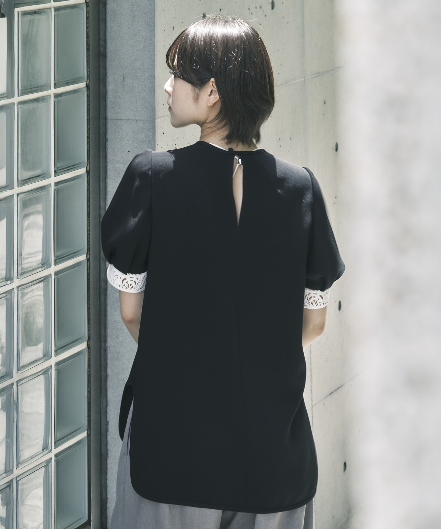 Triacetate Polyester Embroidered Short Sleeve Top Mame Kurogouchi