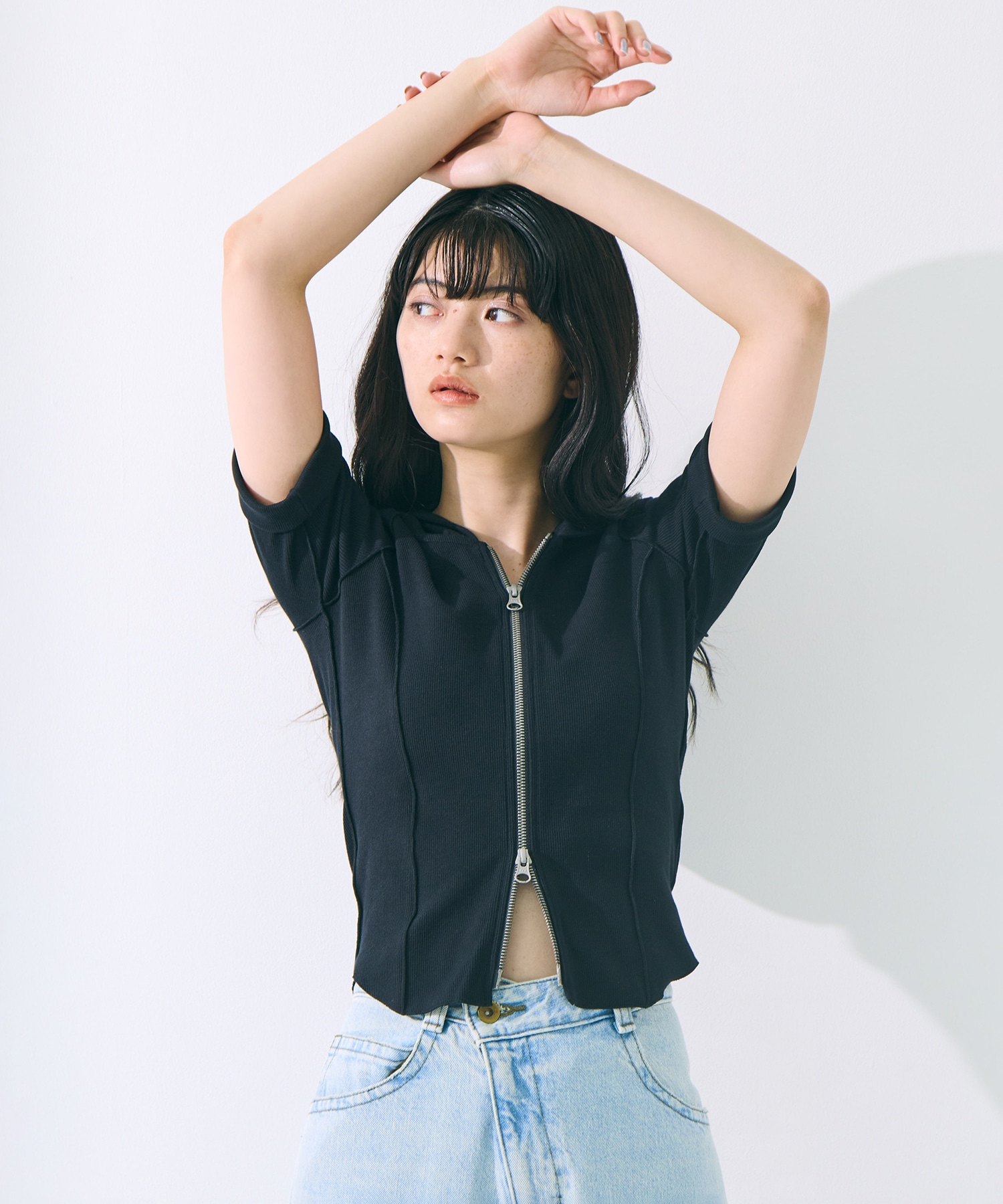 Zip Up Hoodie Rib Top STUDIOUS