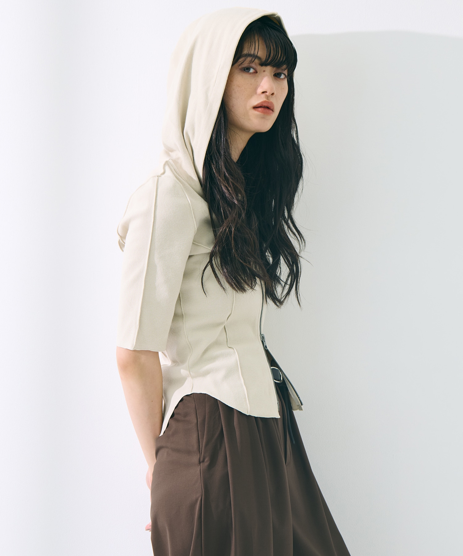 Zip Up Hoodie Rib Top STUDIOUS