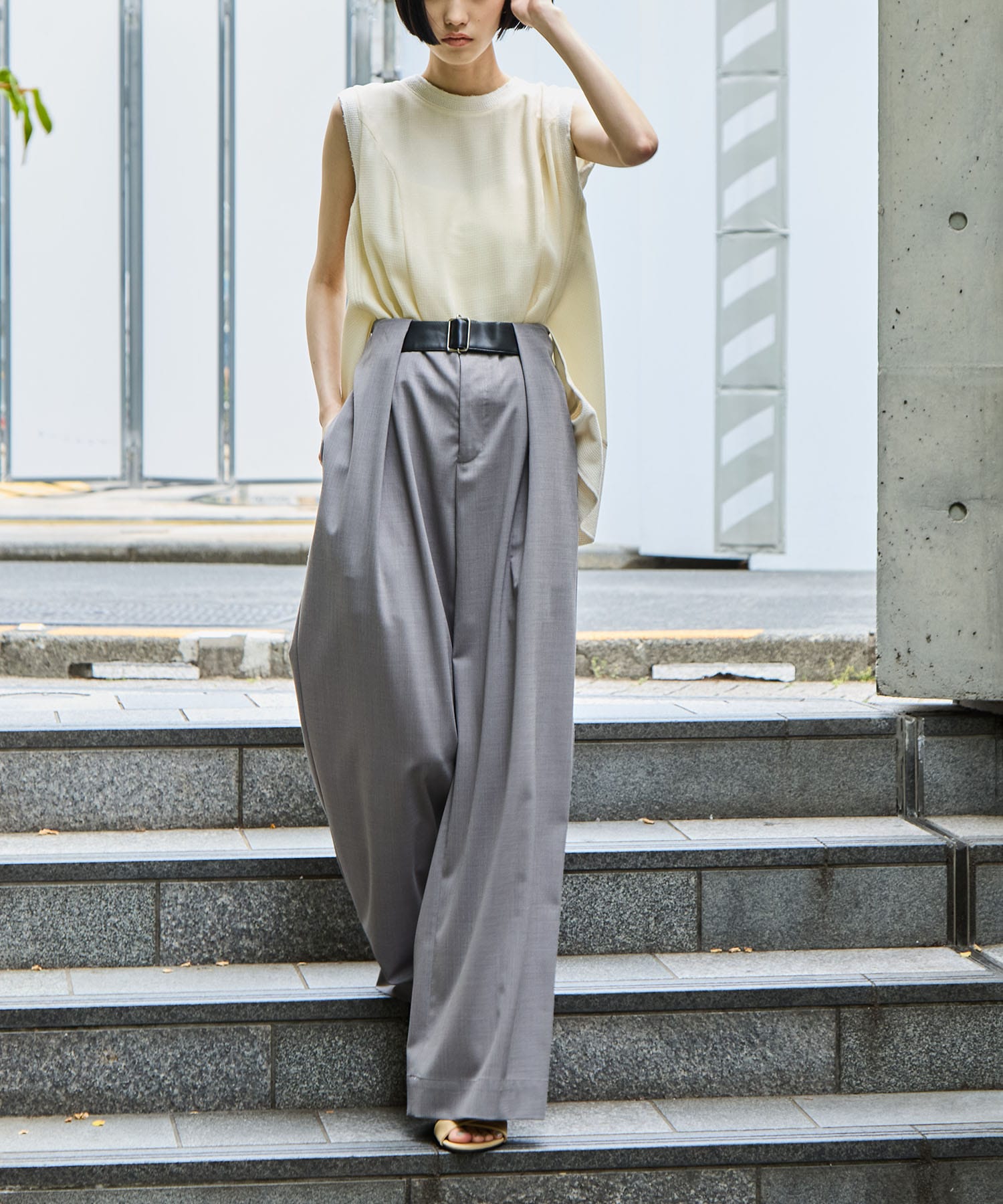 Summer Wool Belted Trousers STUDIOUS