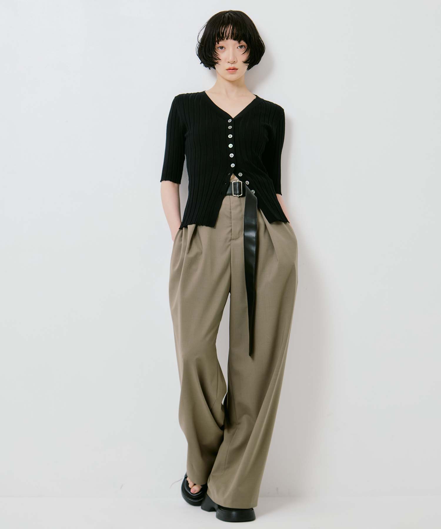 Summer Wool Belted Trousers STUDIOUS