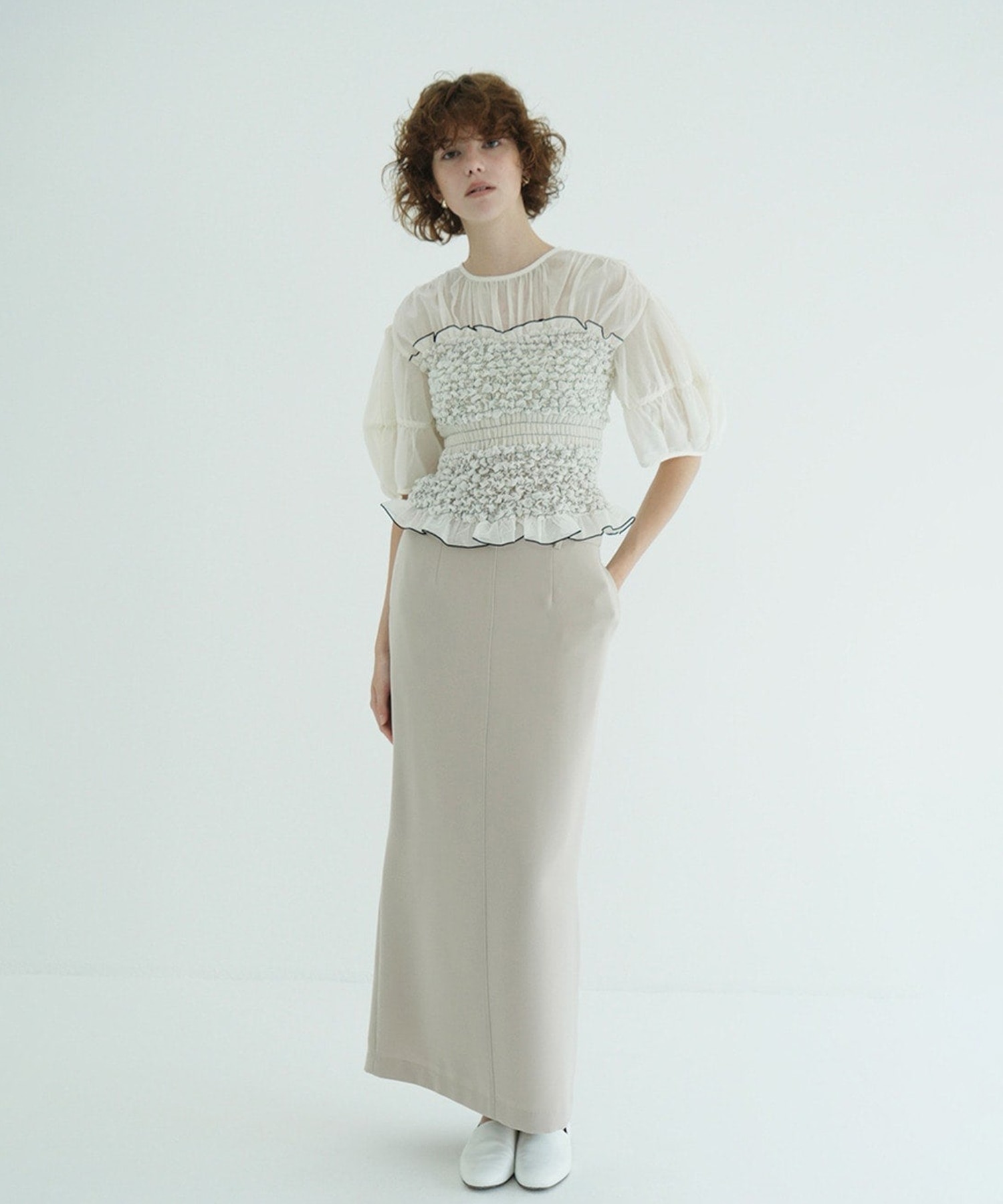 COLOR STITCHED SHIRRING TOPS CLANE