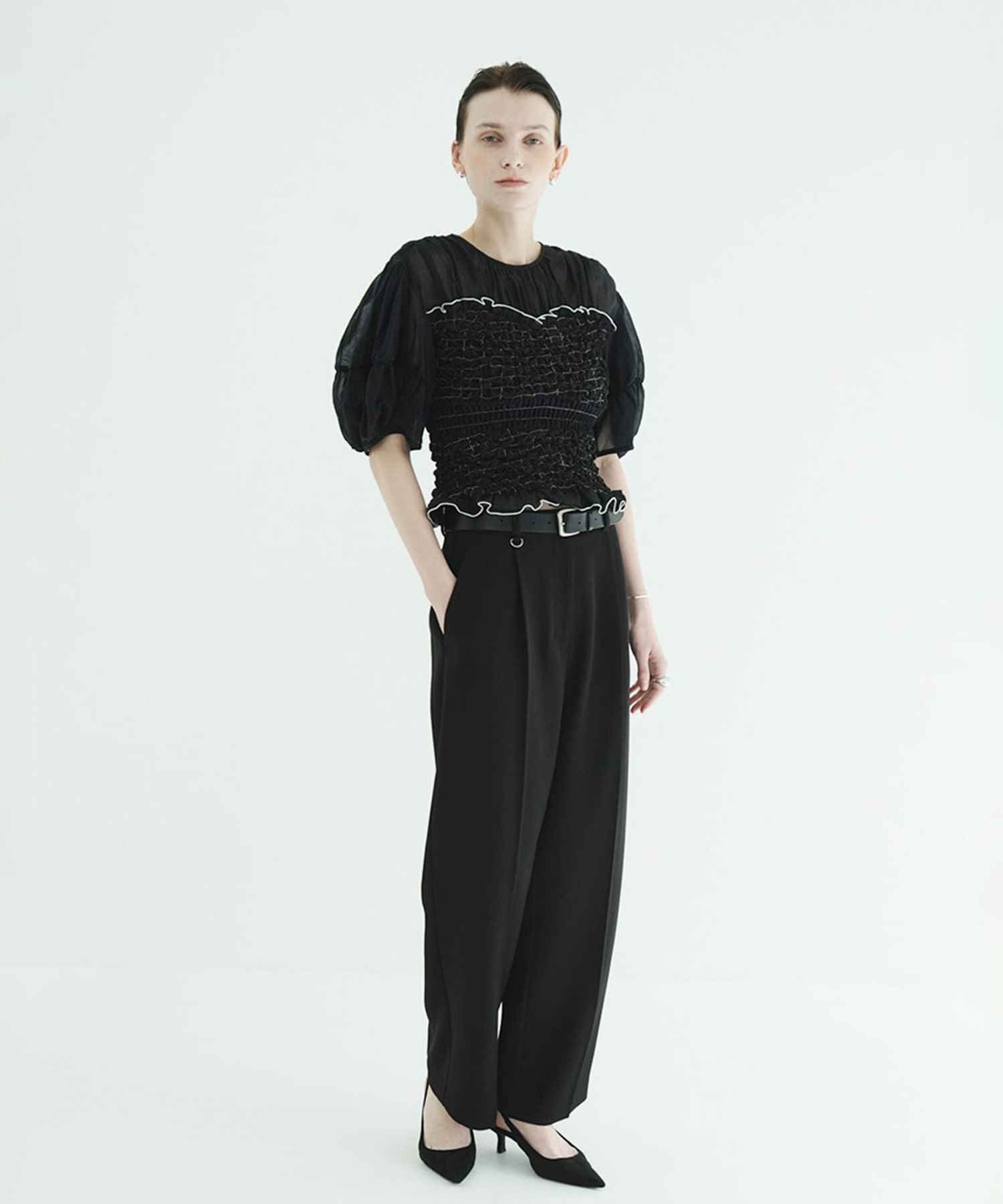 COLOR STITCHED SHIRRING TOPS CLANE