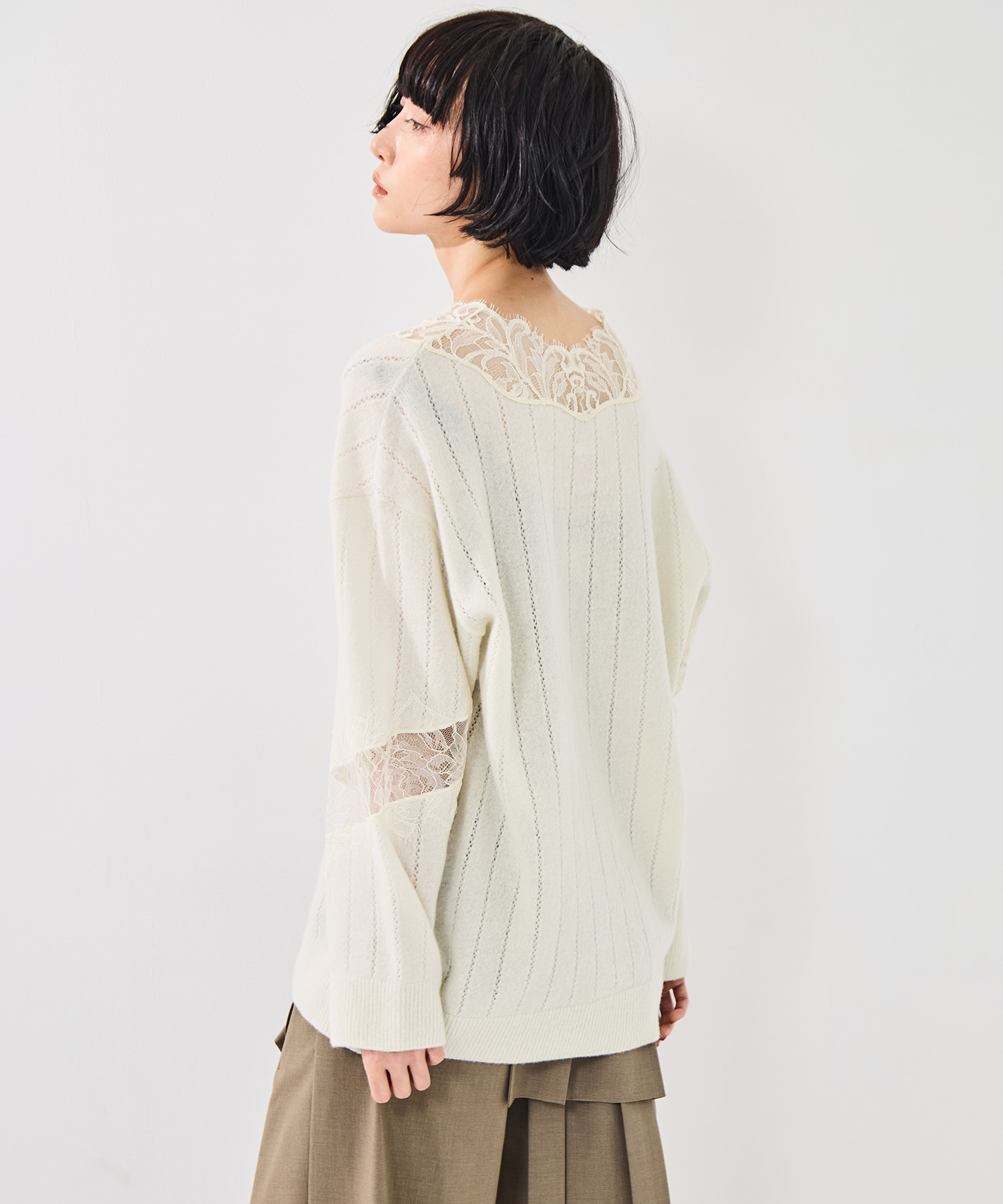 OVERSIZED HAIRY LACE PANELED KNIT CARDIGAN FETICO