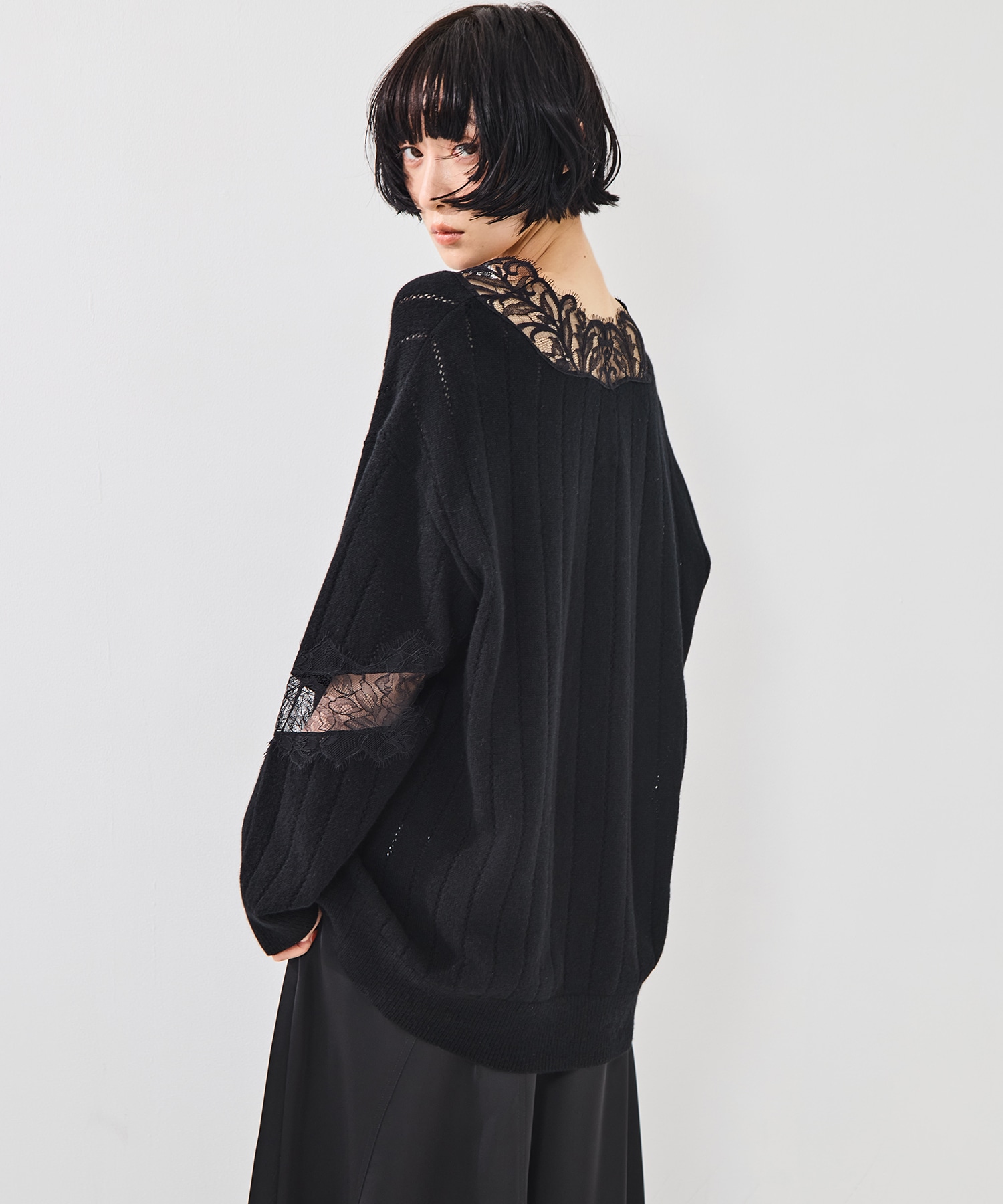 OVERSIZED HAIRY LACE PANELED KNIT CARDIGAN FETICO