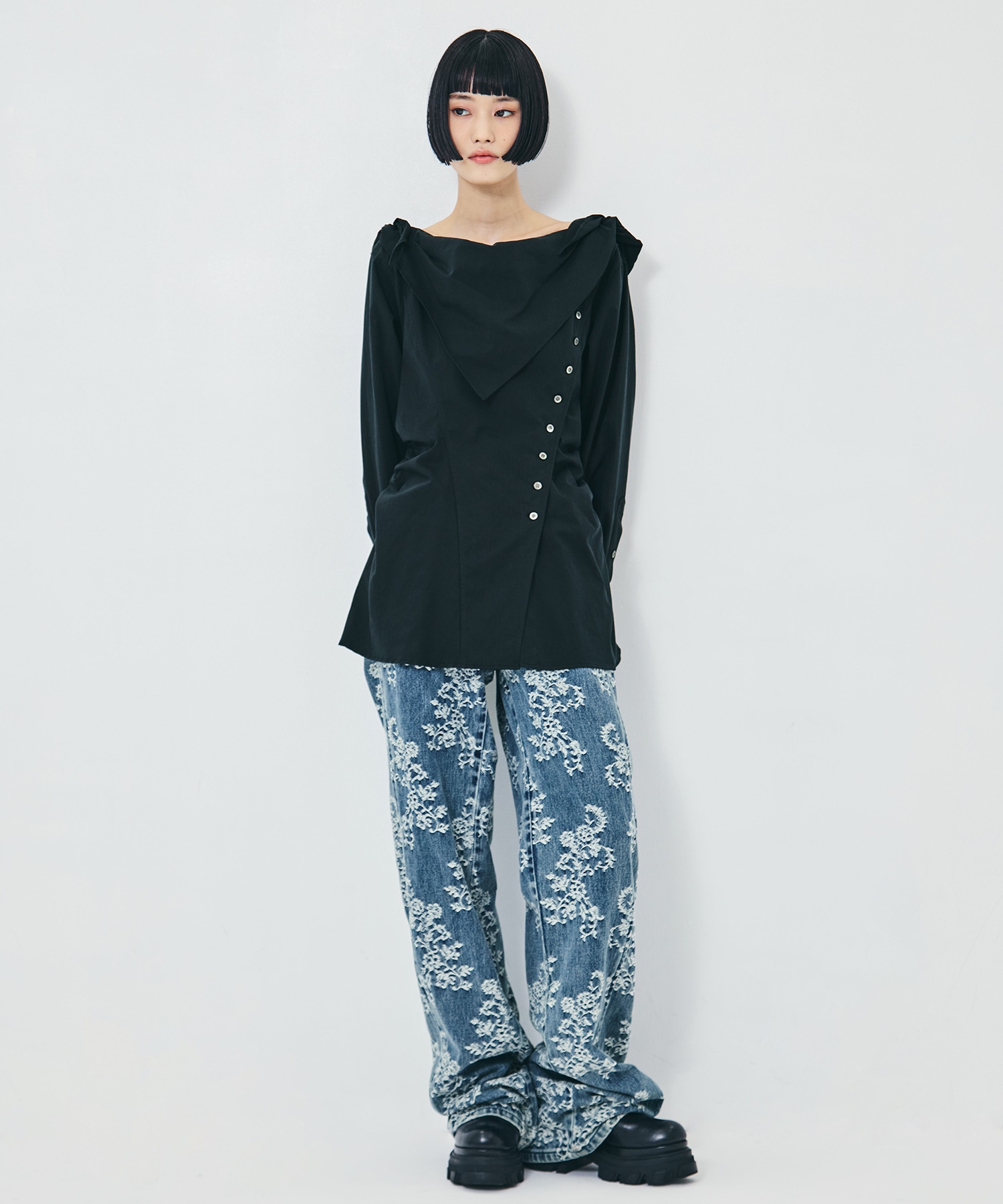 LACE-JACQUARD DENIM STRAIGHT JEANS FETICO
