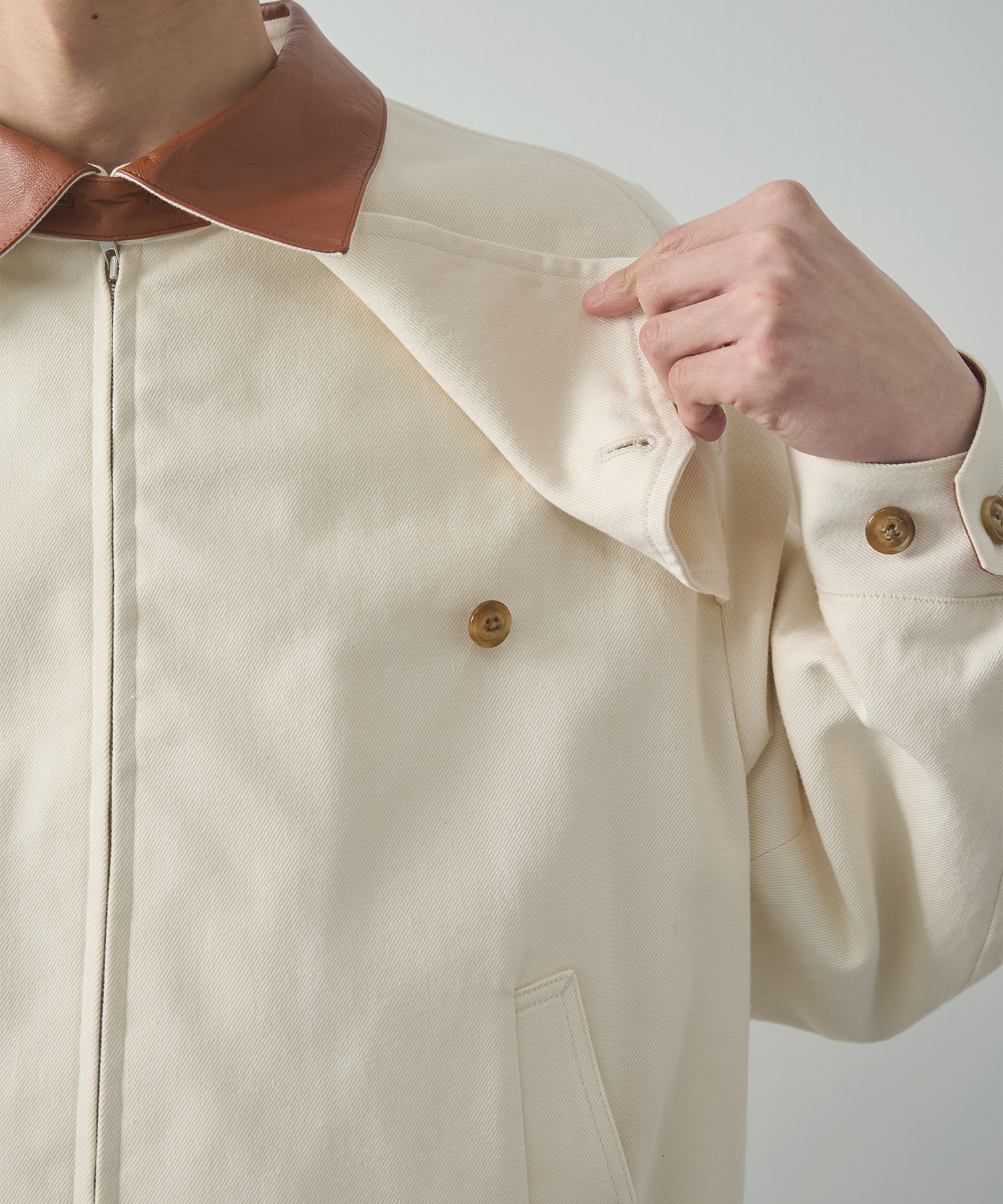 別注 LEATHER-COLLAR GUNFLAP ZIP BLOUSON IRENISA