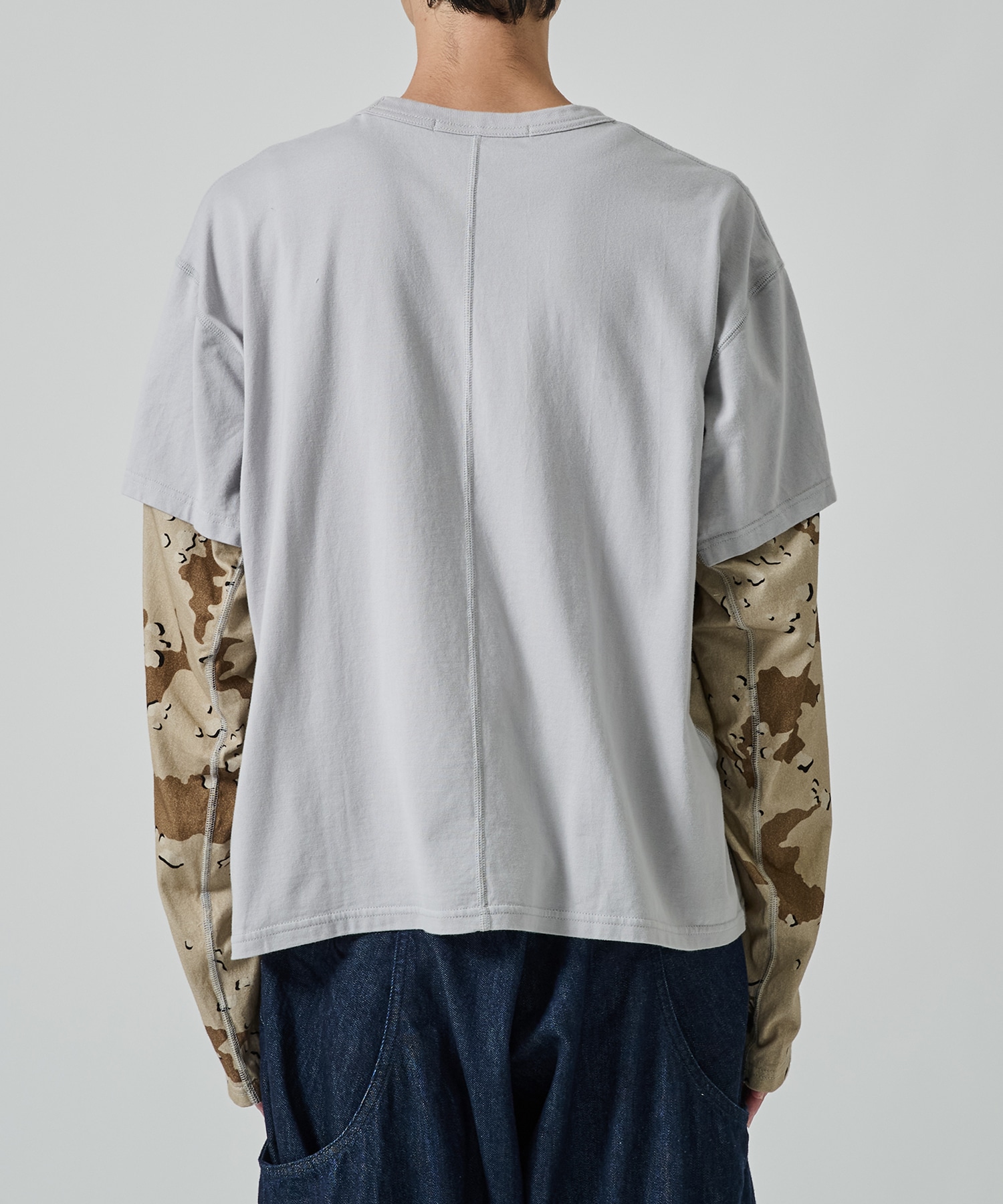 別注 PANELED LAYERD SLEEVE T-SHIRT NVRFRGT