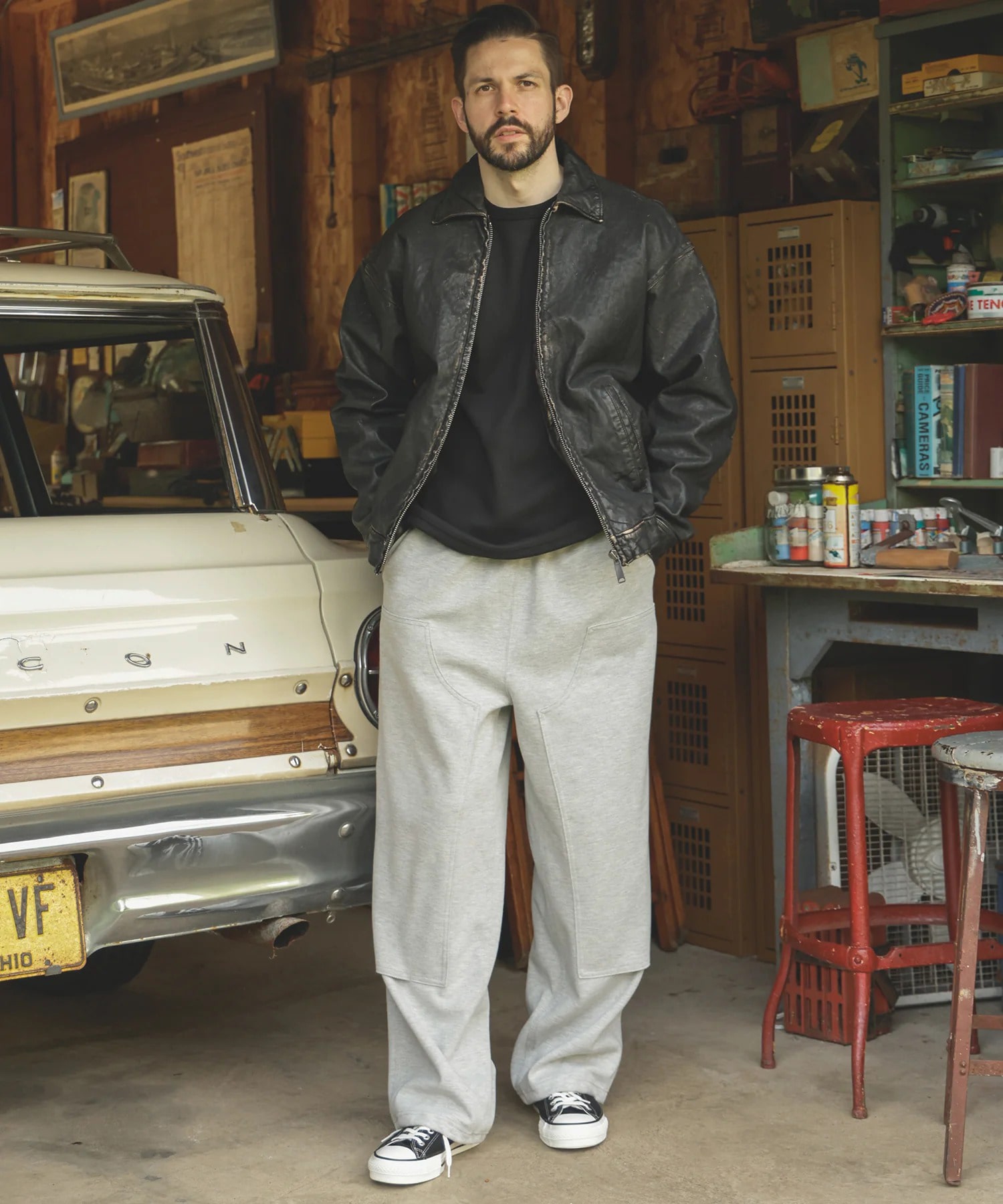 VINTAGE CRAFT SHEEP LEATHER /OVERSIZE RIDERS MR.OLIVE