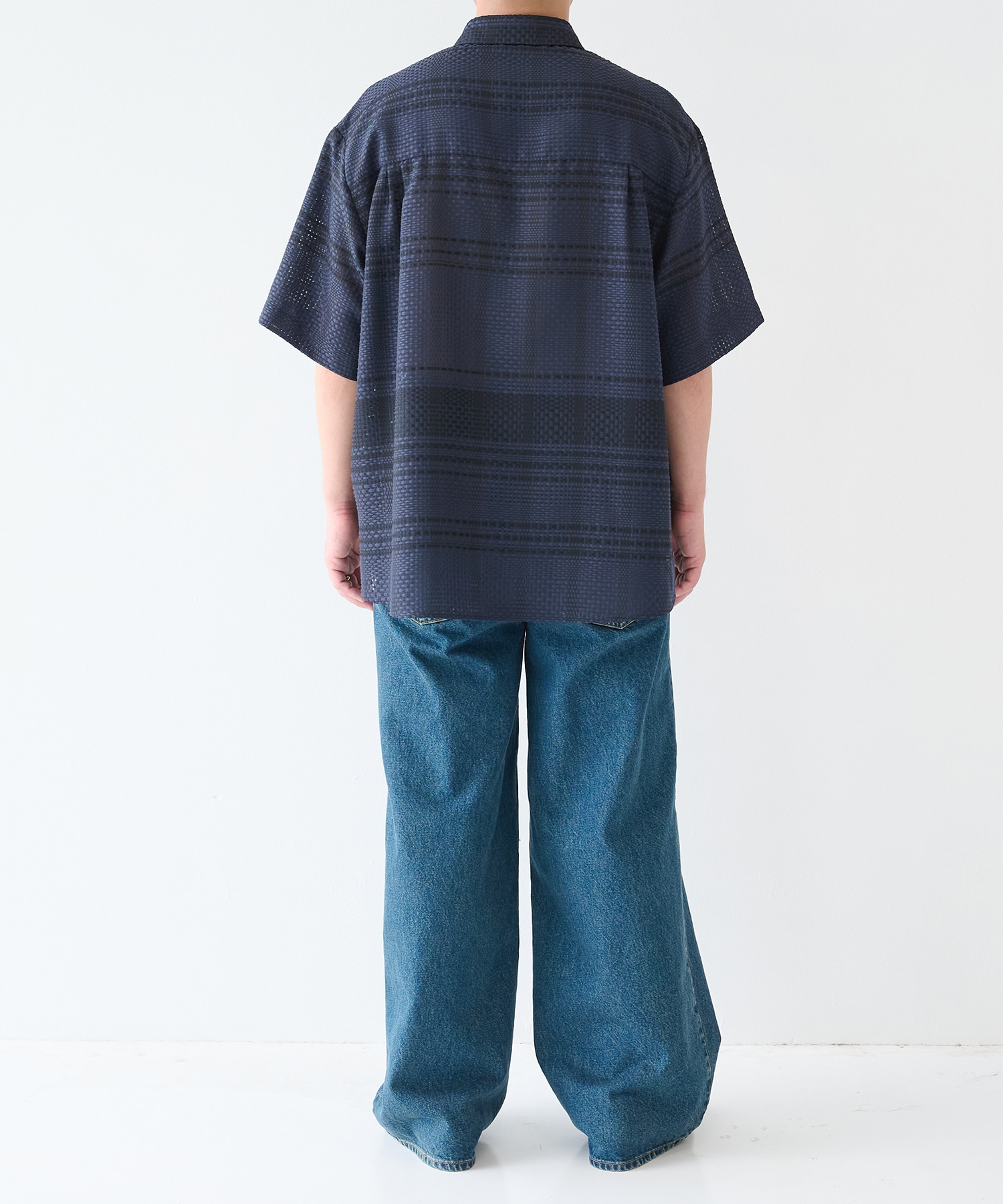 Sheer Tile Check Chin Tab Short Sleeve Shirt CULLNI
