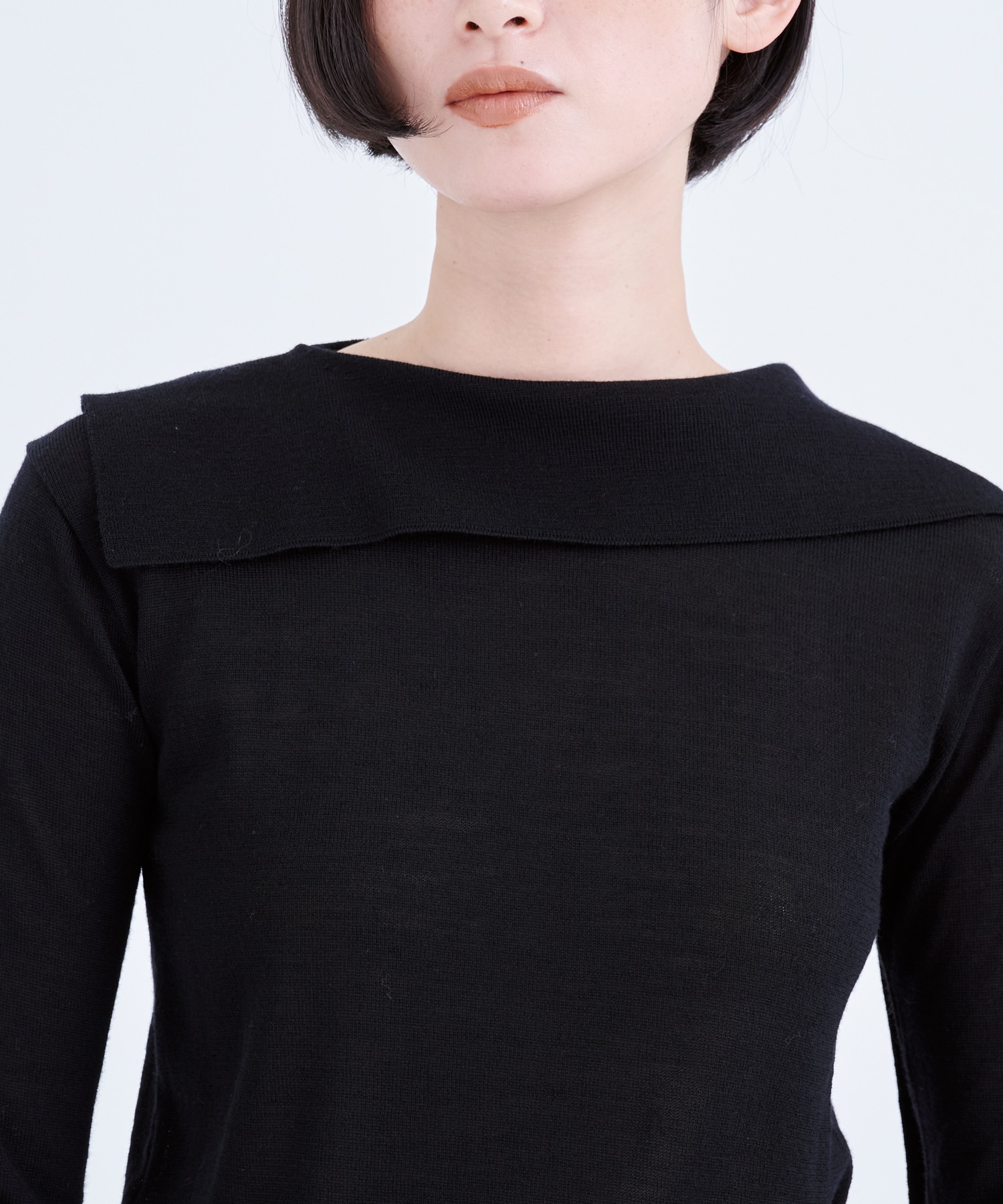別注Emma wrap collar knit pullover BL AKIRANAKA