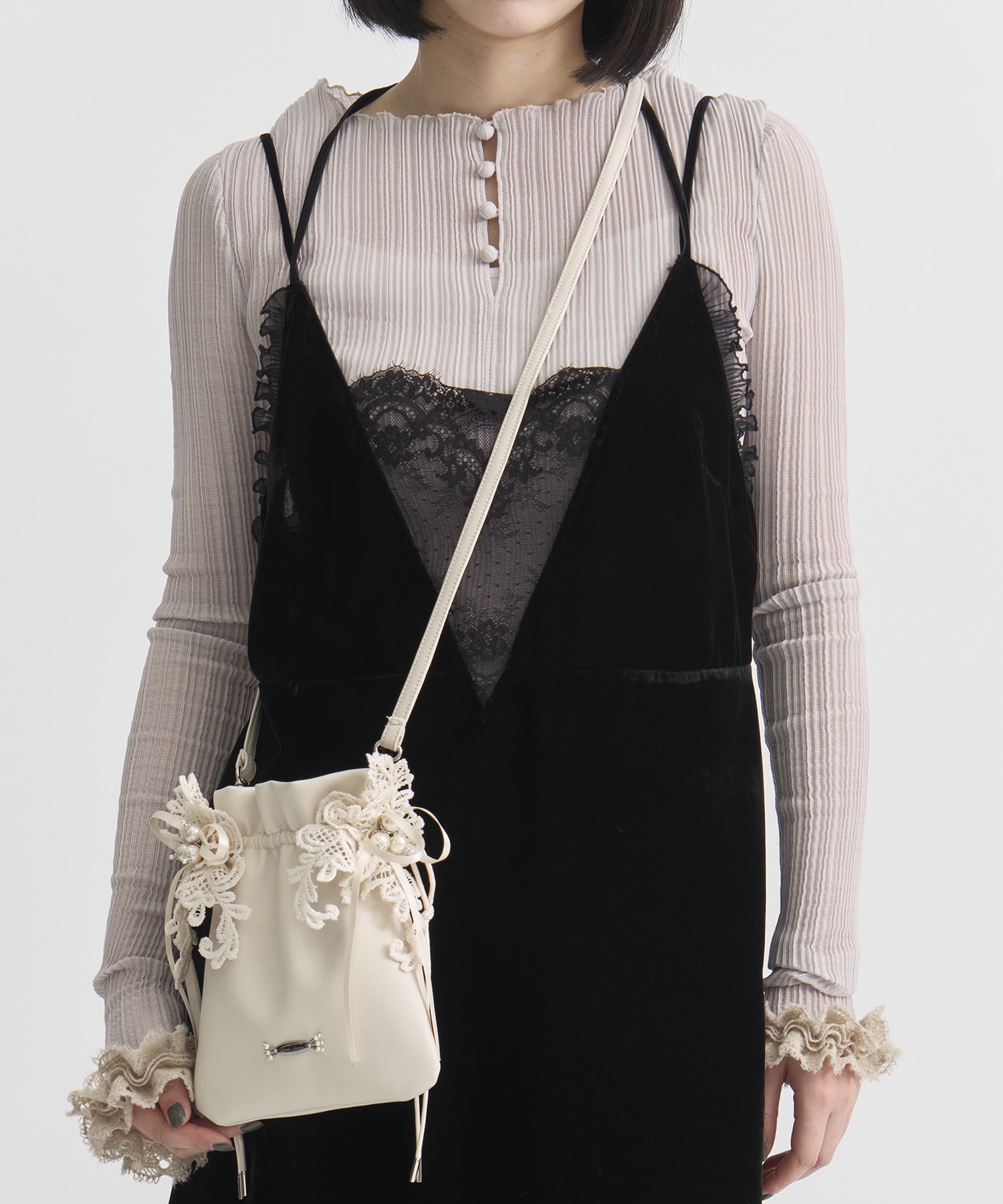 別注lace flower drawstring sacoche tanakadaisuke