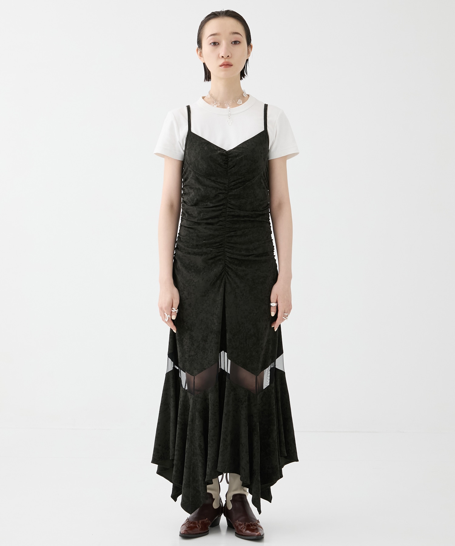 別注VELOUR SHEER CUT HEM DRESS FETICO