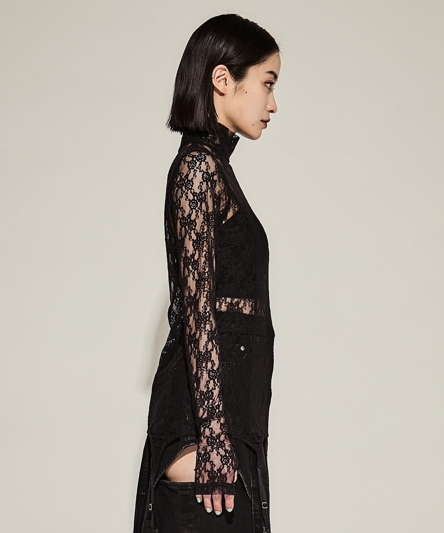 FLOWER LACE TURTLE NECK TOP WITH GARTER BELT JOHN LAWRENCE SULLIVAN