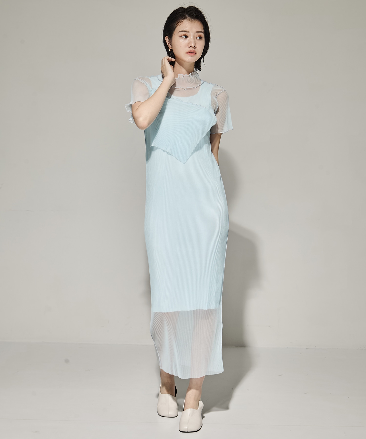 SHEER LAYERED SHORT SLEEVE DRESS kotohayokozawa