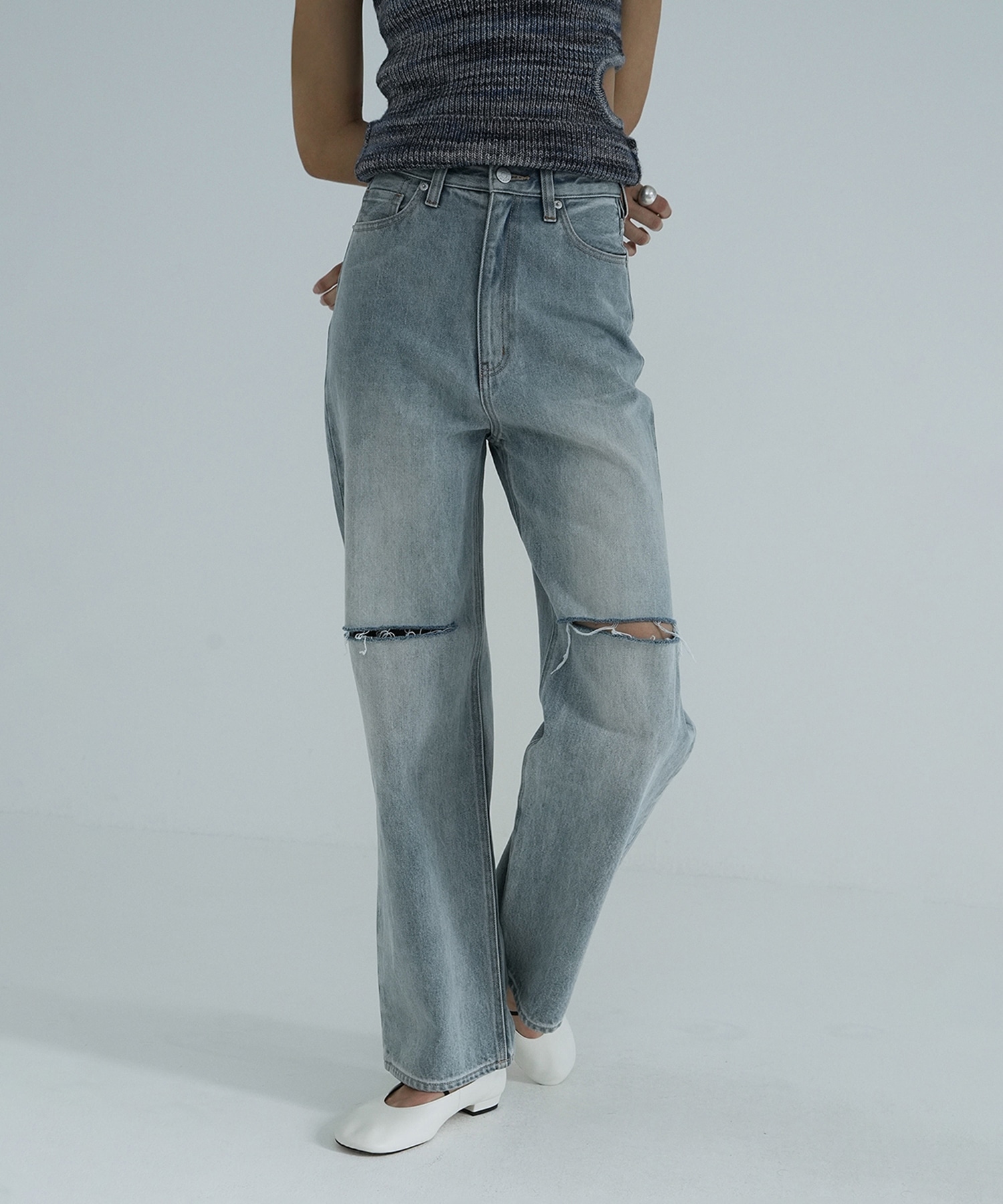 SLASH CUT DENIM PANTS CLANE