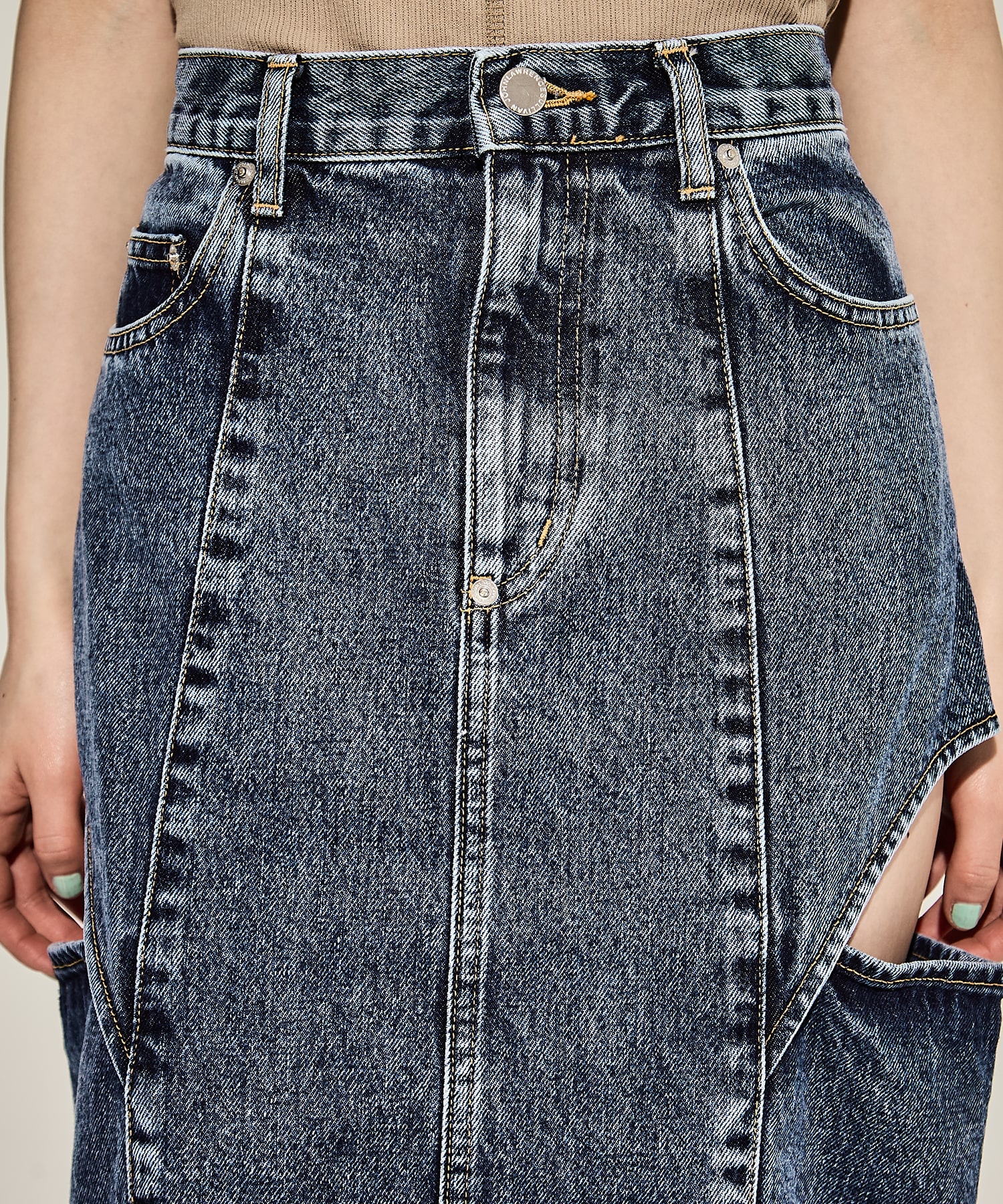 WASHED DENIM HOLLOWED OUT SKIRT JOHN LAWRENCE SULLIVAN