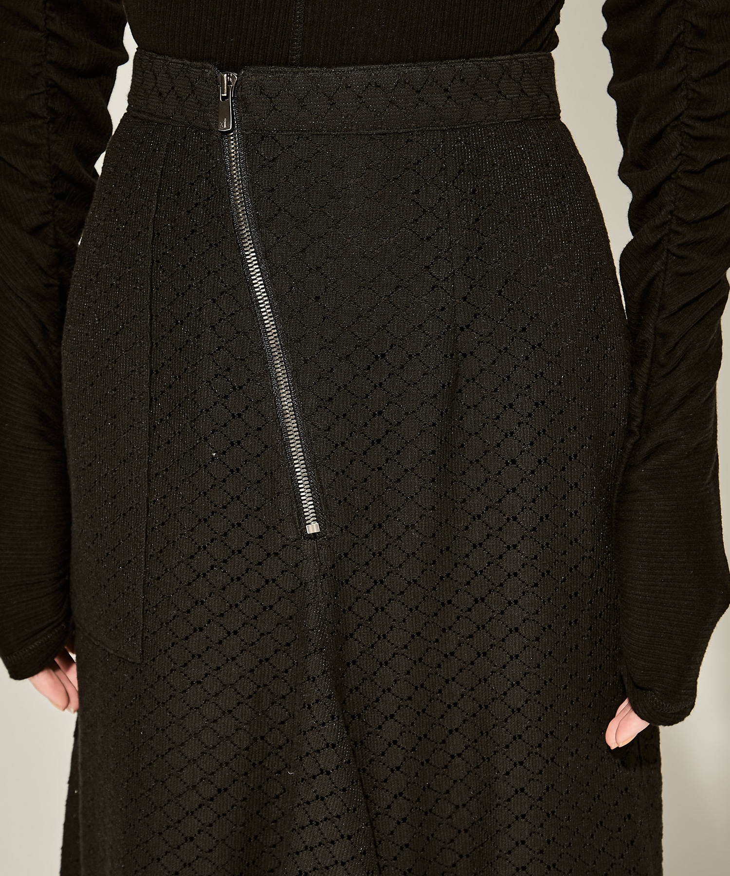 Sylvie front drape lace skirt BK AKIRANAKA
