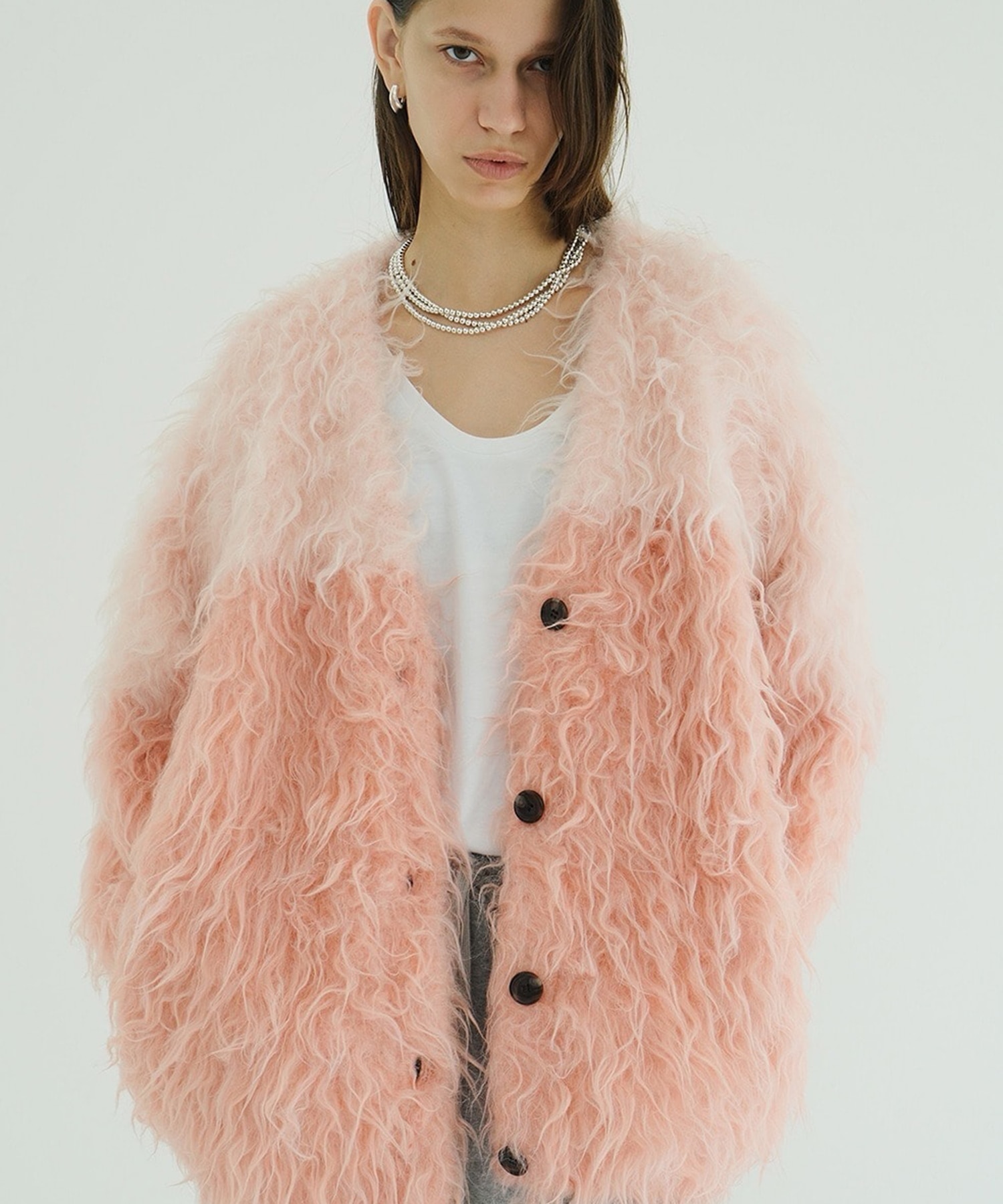 BI COLOR SHAGGY KNIT CARDIGAN CLANE
