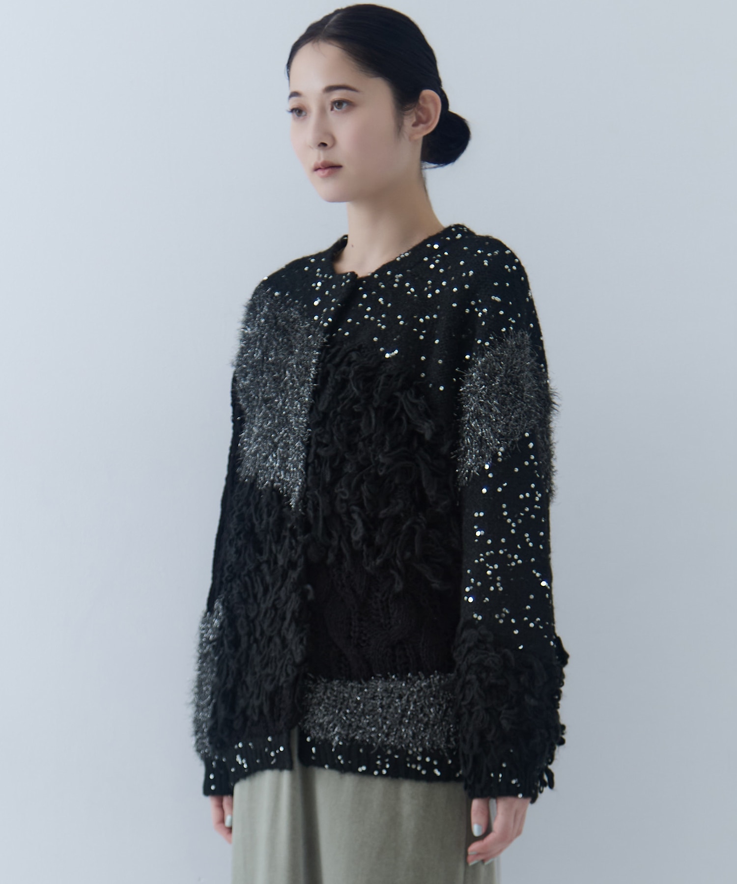 UND MIX YARN PATCHWORK KNIT CARDIGAN AMERI