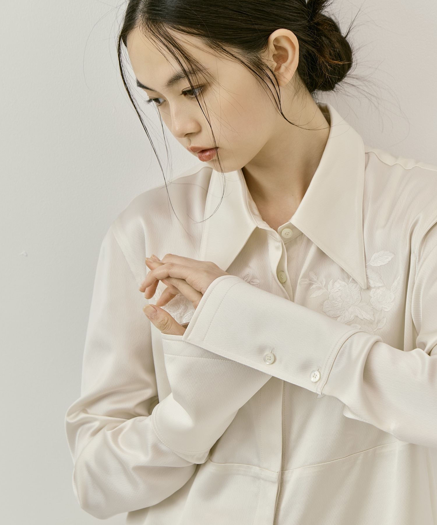 別注 EMBROIDERY SATIN SHIRT FETICO