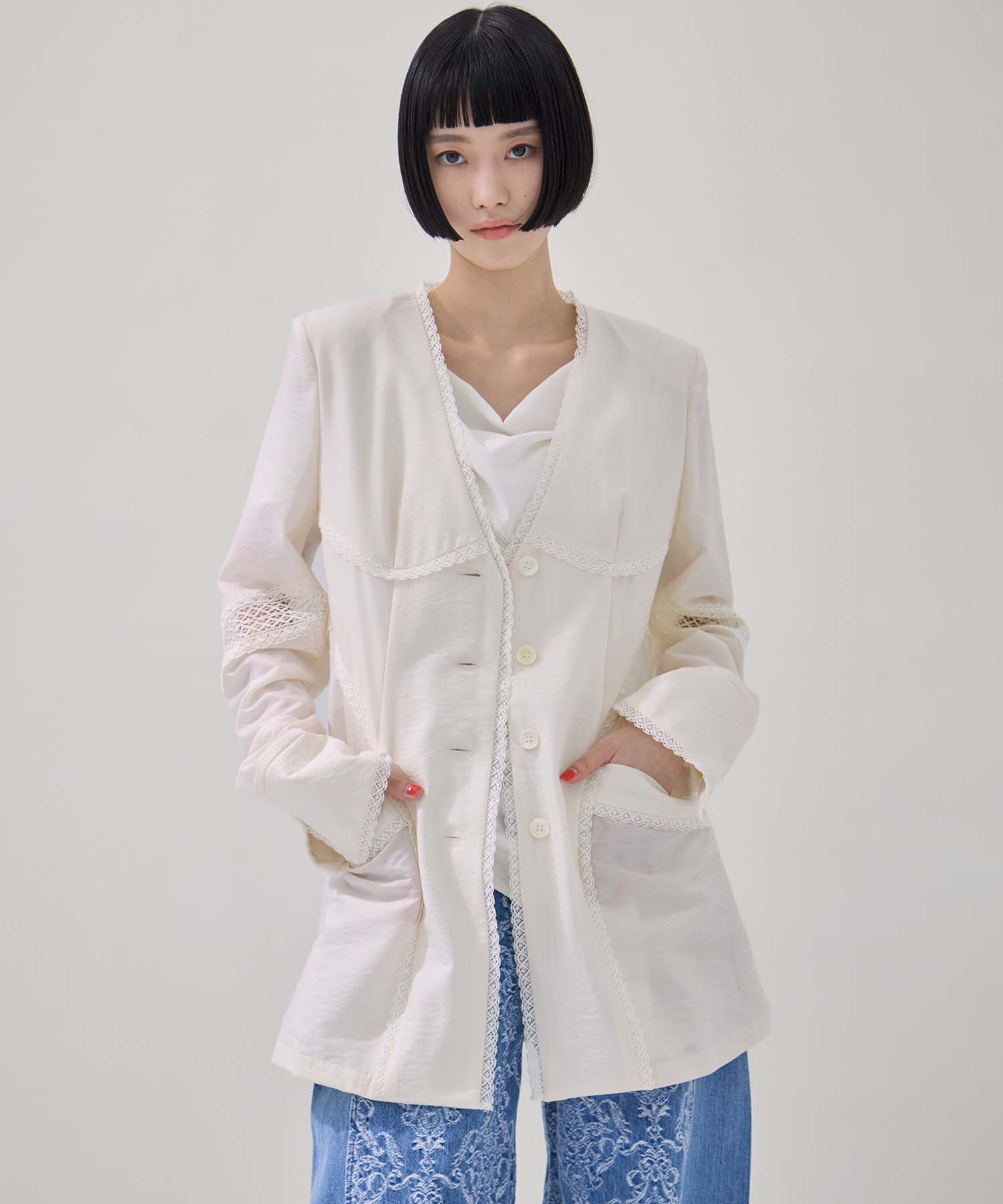 別注 LACE-PANELED SHIRT JACKET FETICO