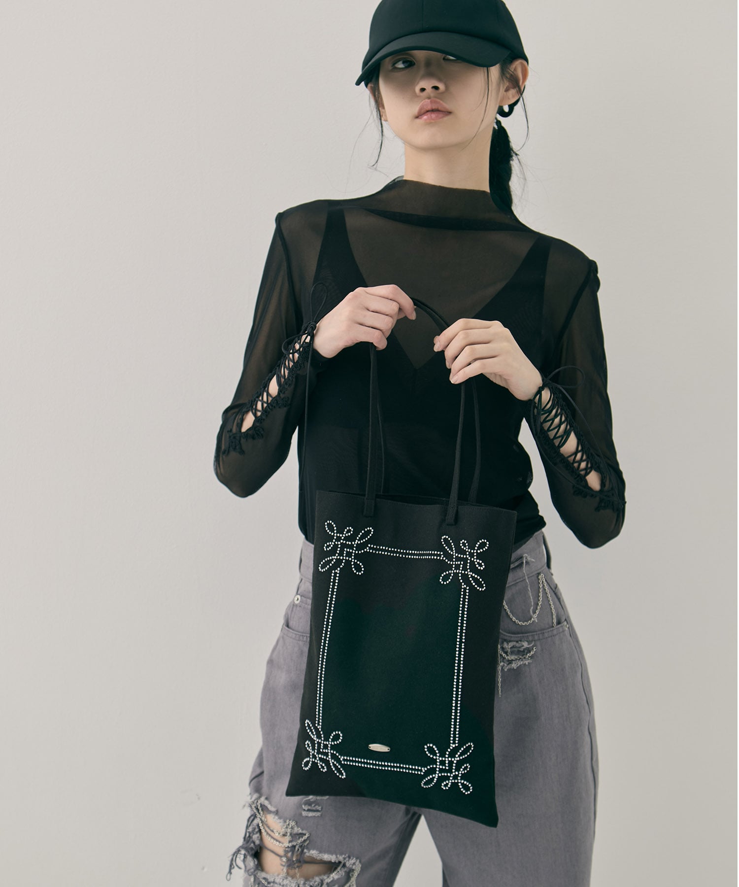 Rhinestone frame tote bag tanakadaisuke