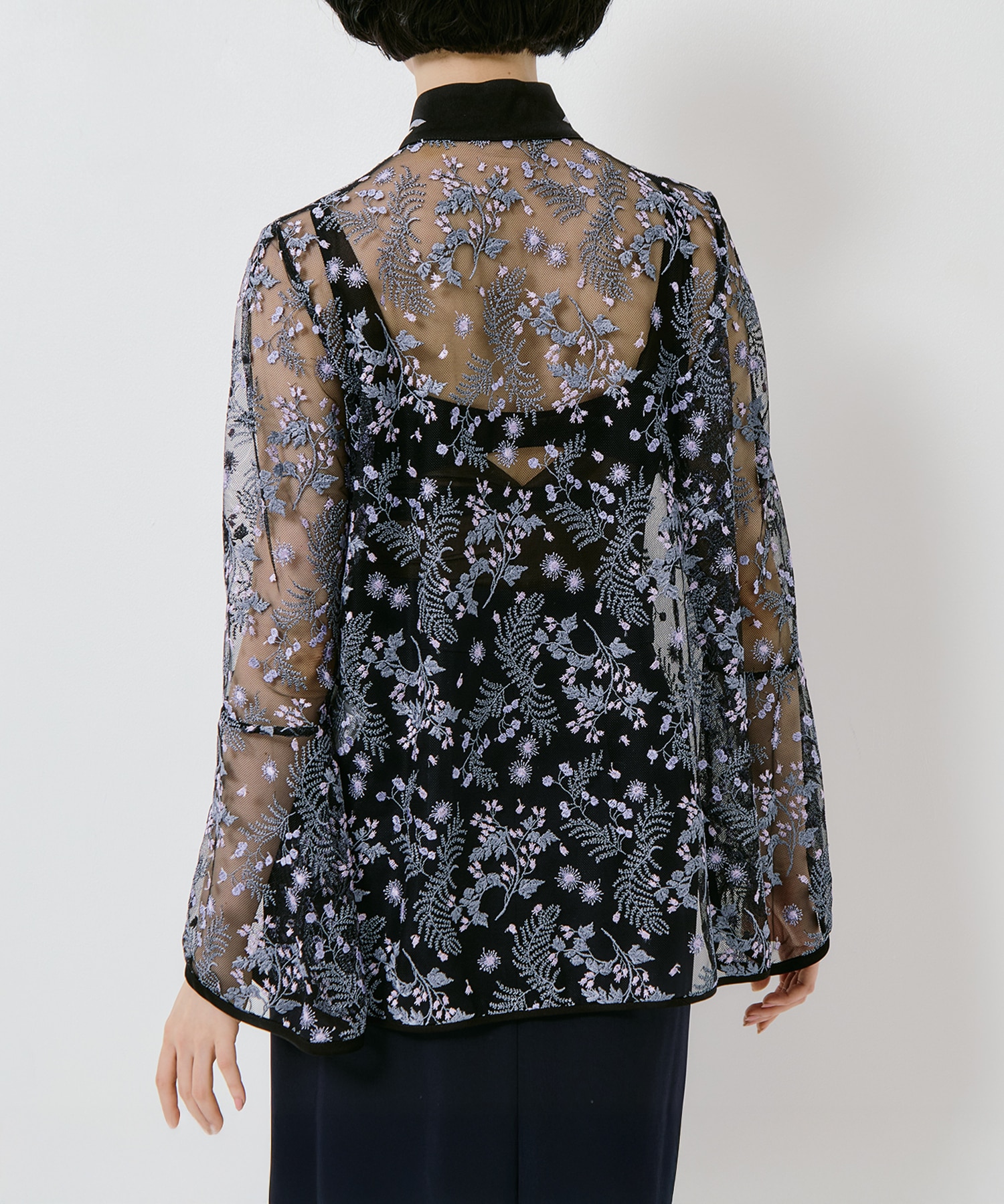 Tulle Lace Stand Collar Shirt Mame Kurogouchi