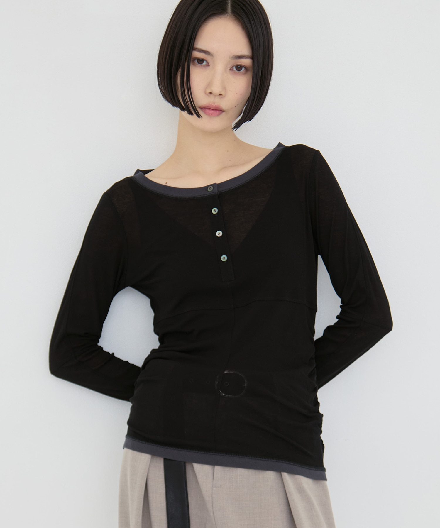 2way Sheer Cotton Long Tee STUDIOUS