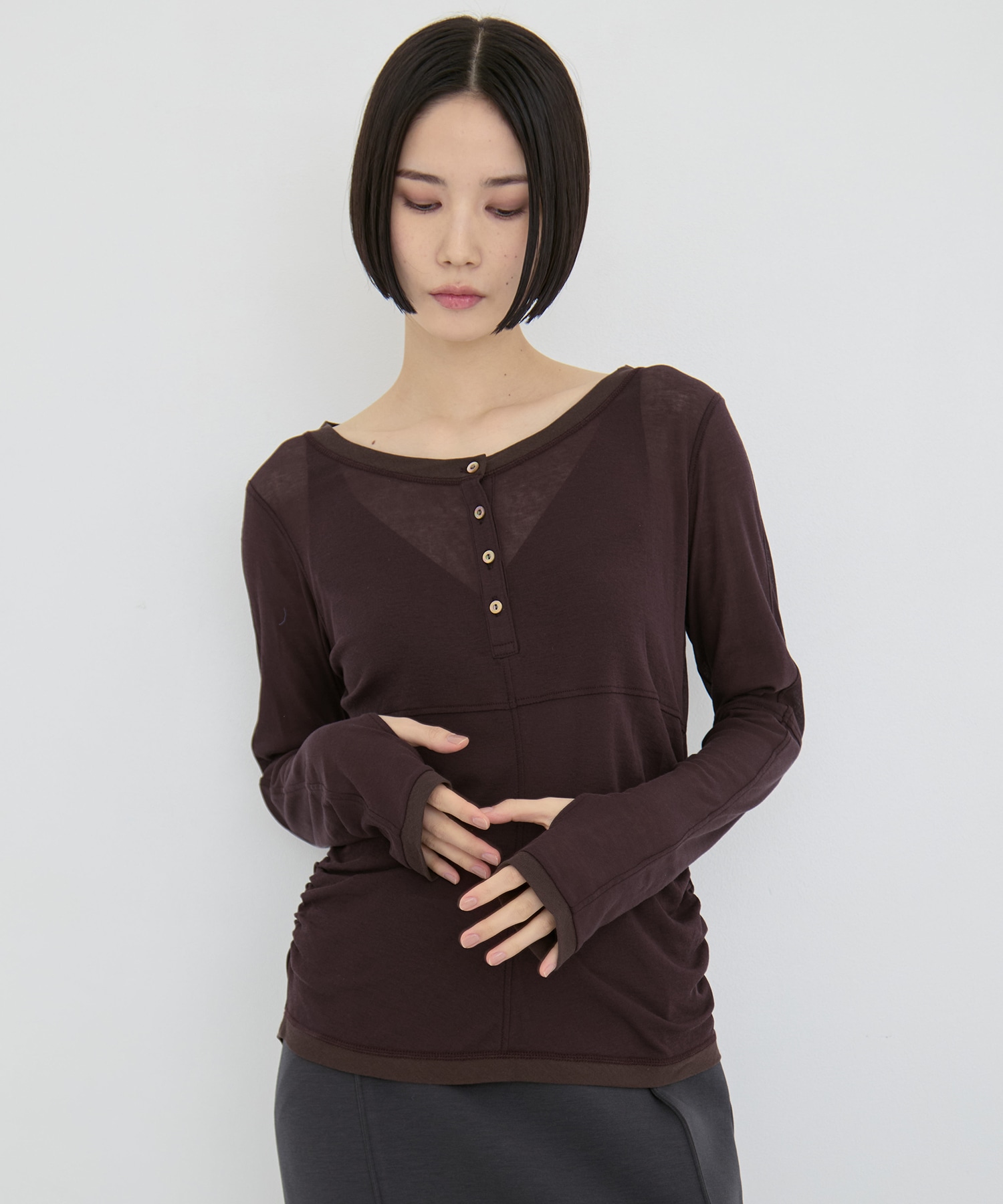 2way Sheer Cotton Long Tee STUDIOUS